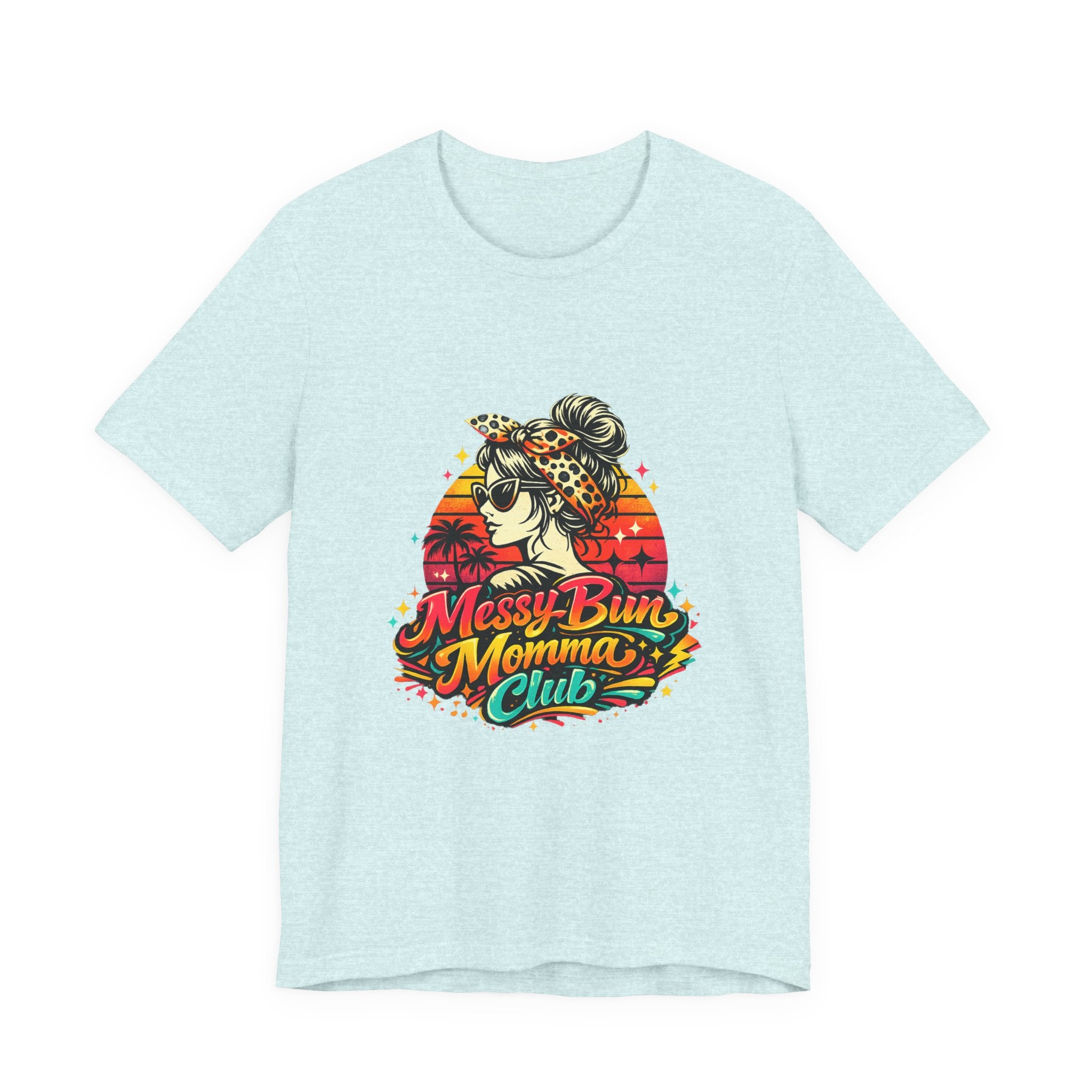 Messy Bun Momma Club Tee | Retro Sunset Mom Hair Graphic