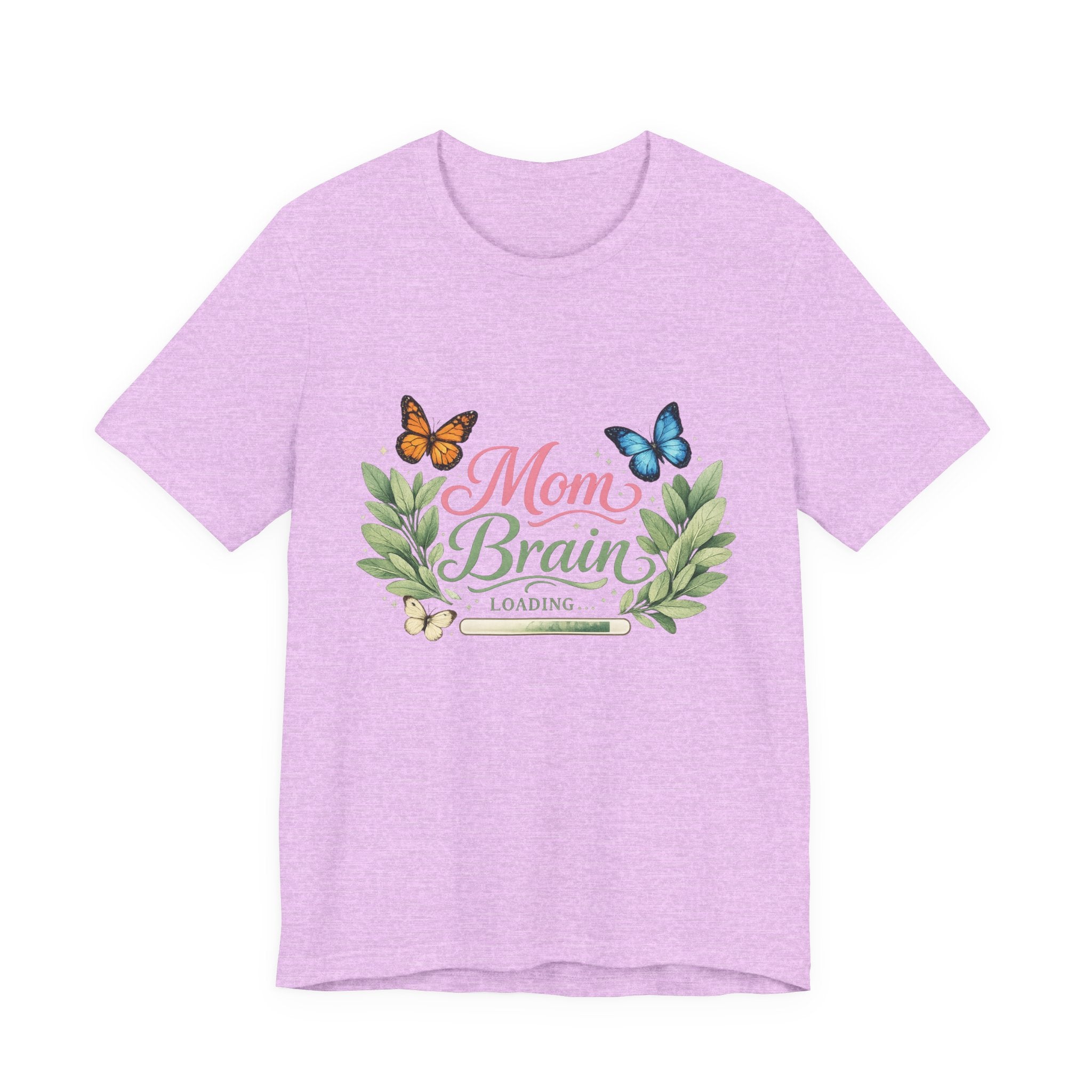 Mom Brain Loading T-Shirt | Floral wreath, butterflies, pastel script