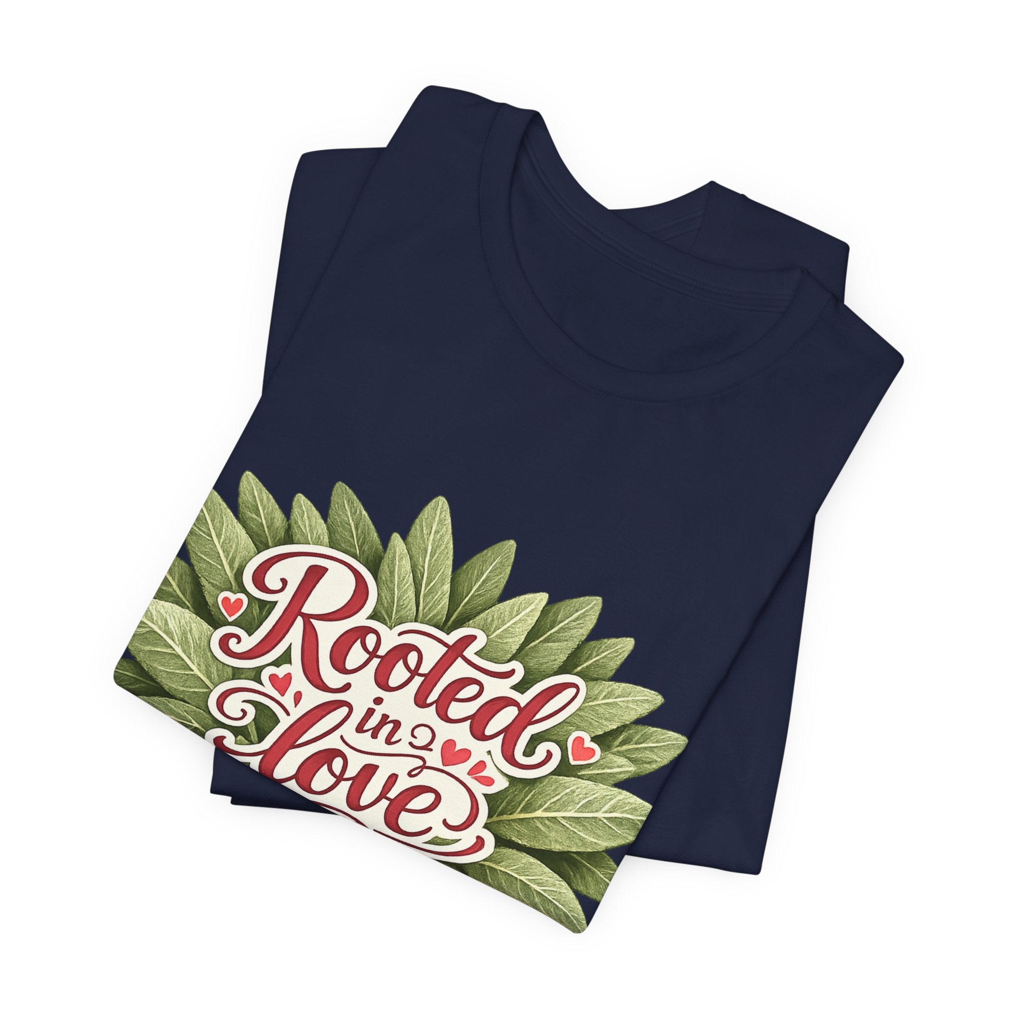 Rooted in Love mushroom family T-Shirt | botanical heart lettering