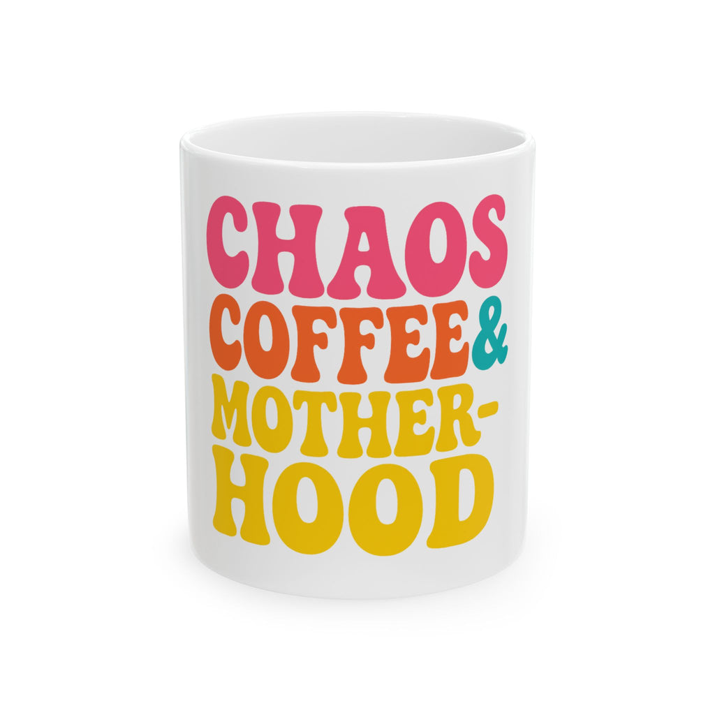 Chaos Coffee & Motherhood Mug | Colorful Retro Typography Ceramic Mug