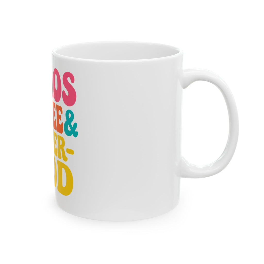 Chaos Coffee & Motherhood Mug | Colorful Retro Typography Ceramic Mug