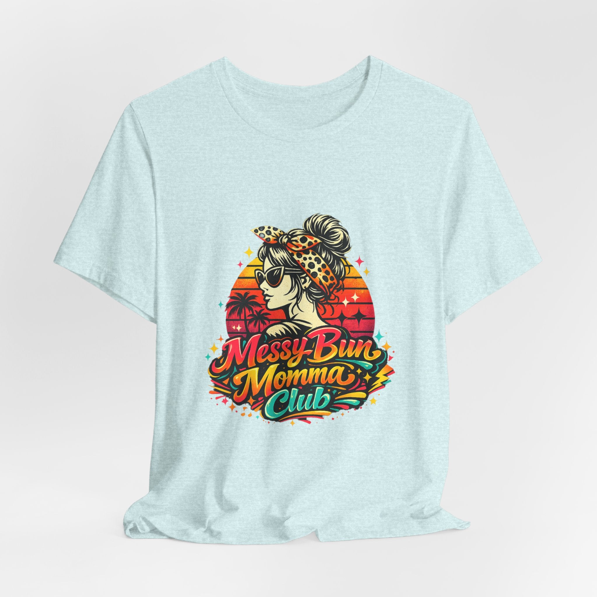 Messy Bun Momma Club Tee | Retro Sunset Mom Hair Graphic