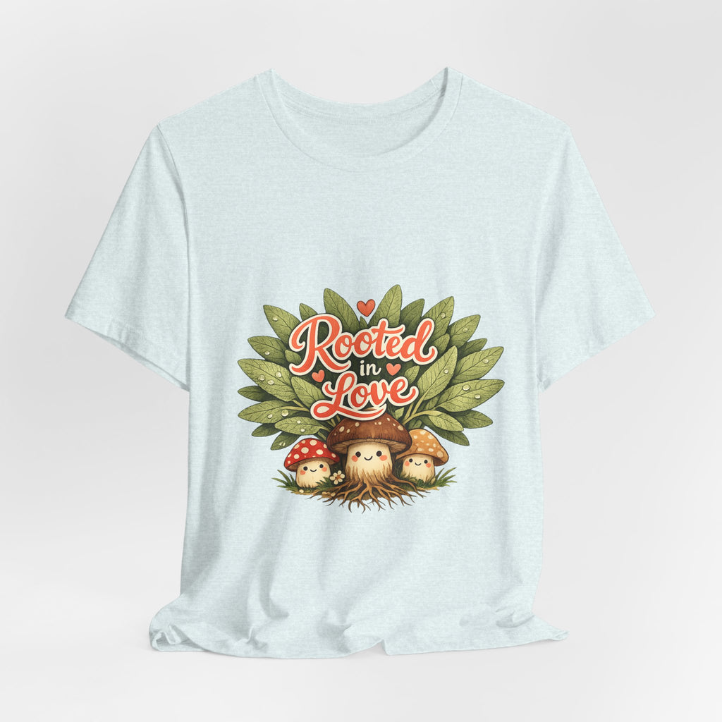Rooted in Love mushroom family T-Shirt | Nature woodland graphic tee