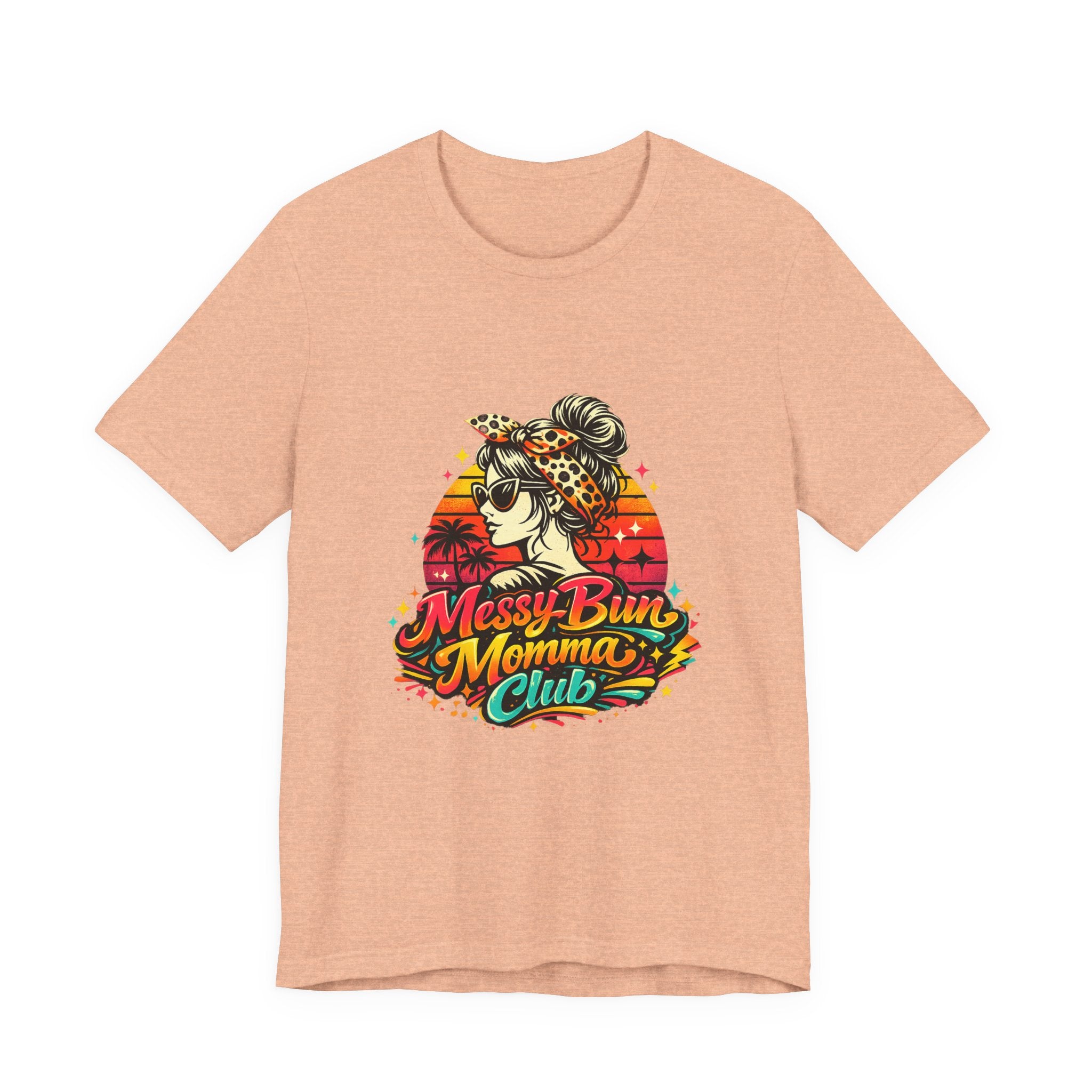 Messy Bun Momma Club Tee | Retro Sunset Mom Hair Graphic