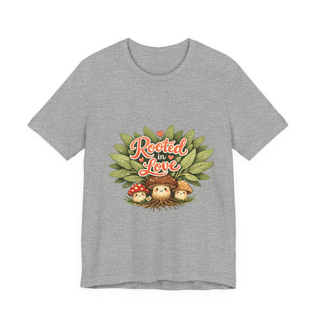 Rooted in Love mushroom family T-Shirt | Nature woodland graphic tee