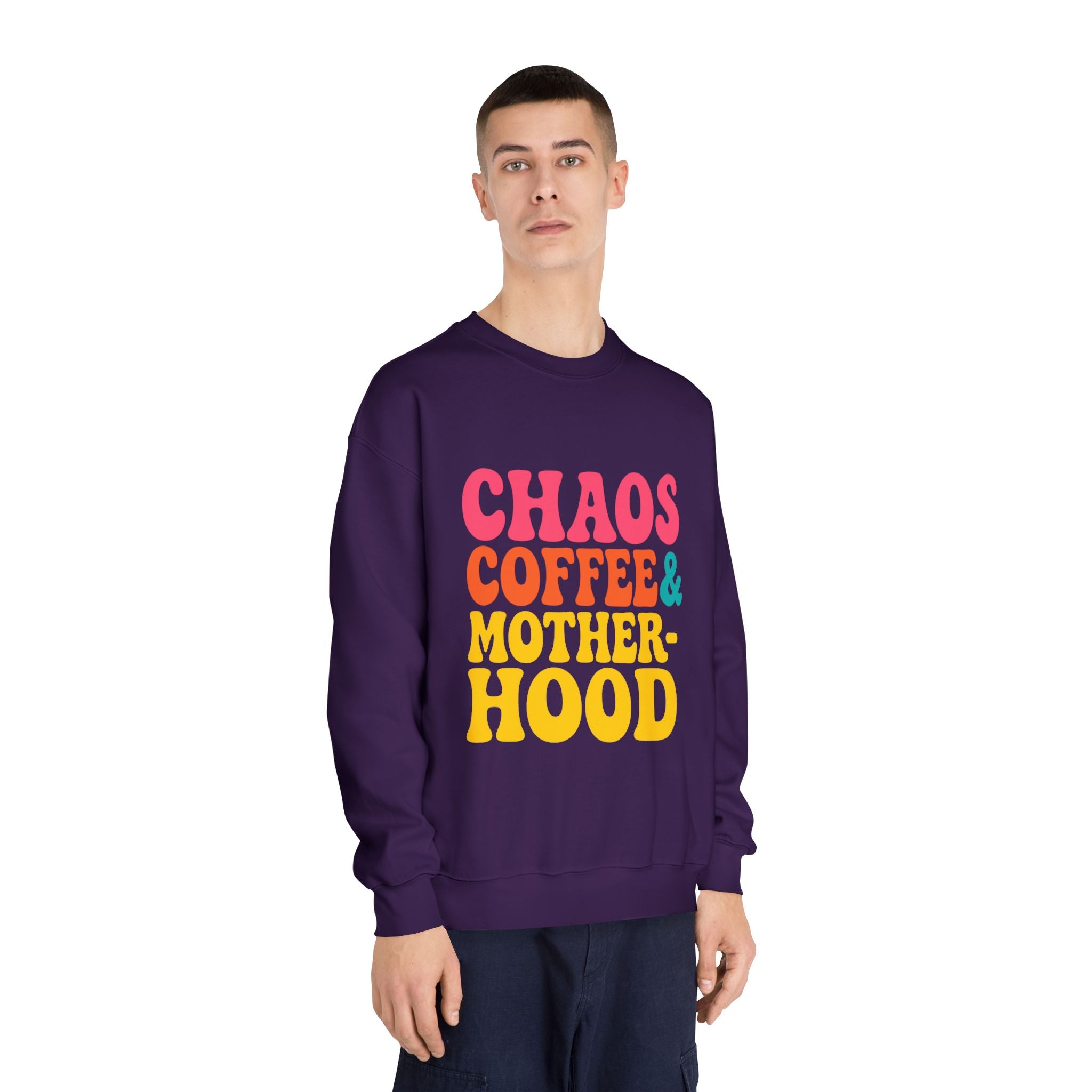 Chaos Coffee & Motherhood Sweatshirt | Retro Color Block Mom Tee