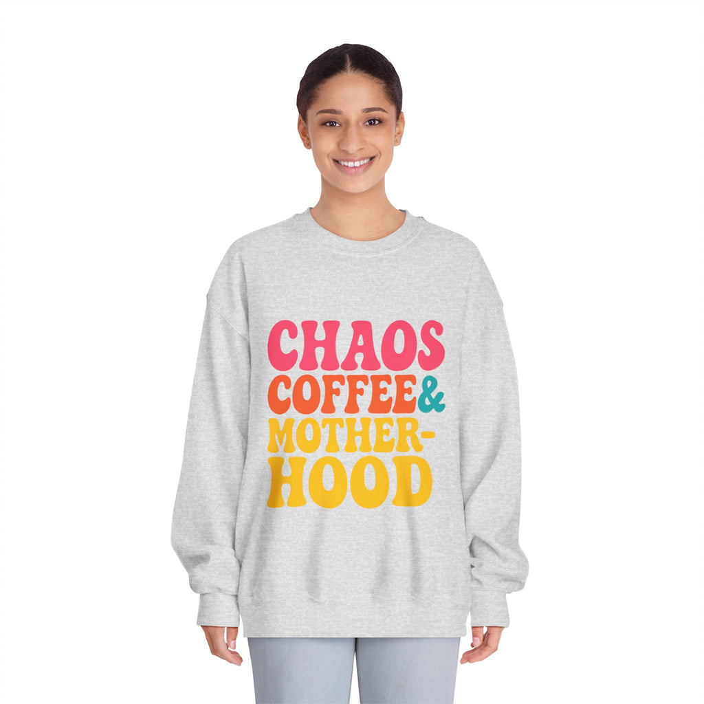 Chaos Coffee & Motherhood Sweatshirt | Retro Color Block Mom Tee