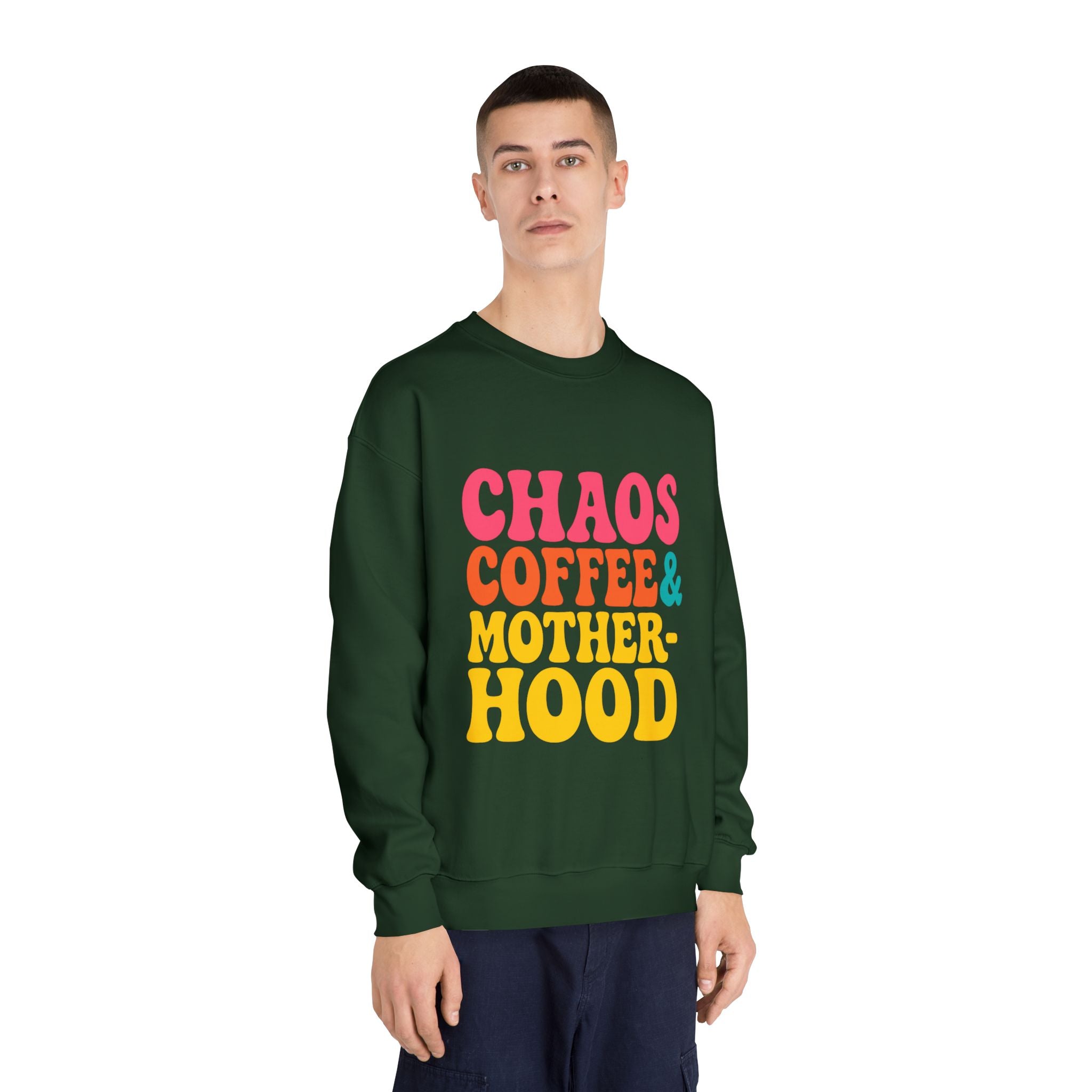 Chaos Coffee & Motherhood Sweatshirt | Retro Color Block Mom Tee