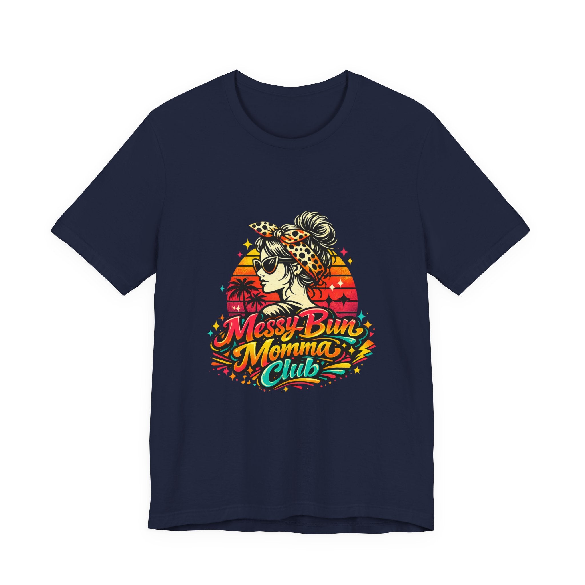 Messy Bun Momma Club Tee | Retro Sunset Mom Hair Graphic