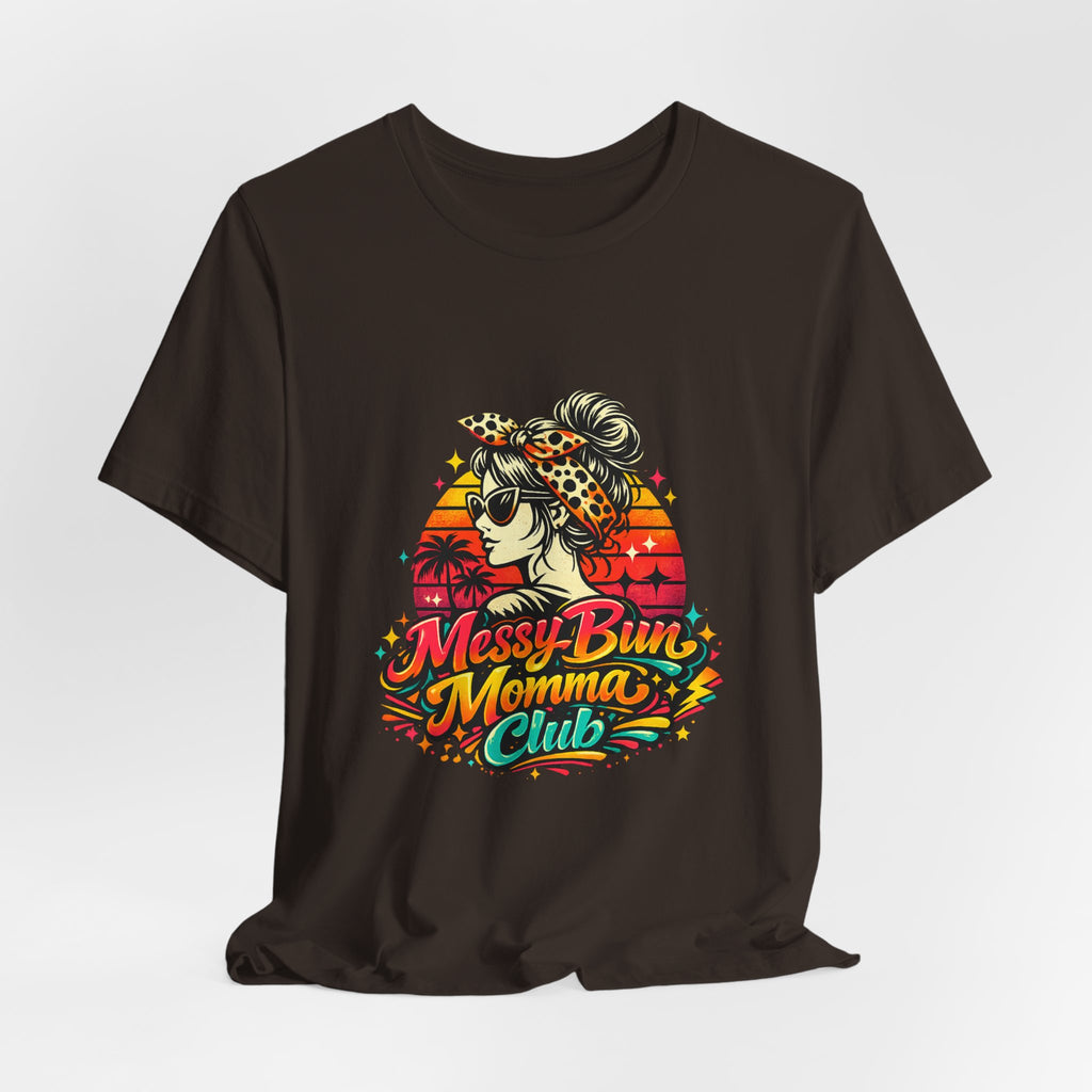 Messy Bun Momma Club Tee | Retro Sunset Mom Hair Graphic