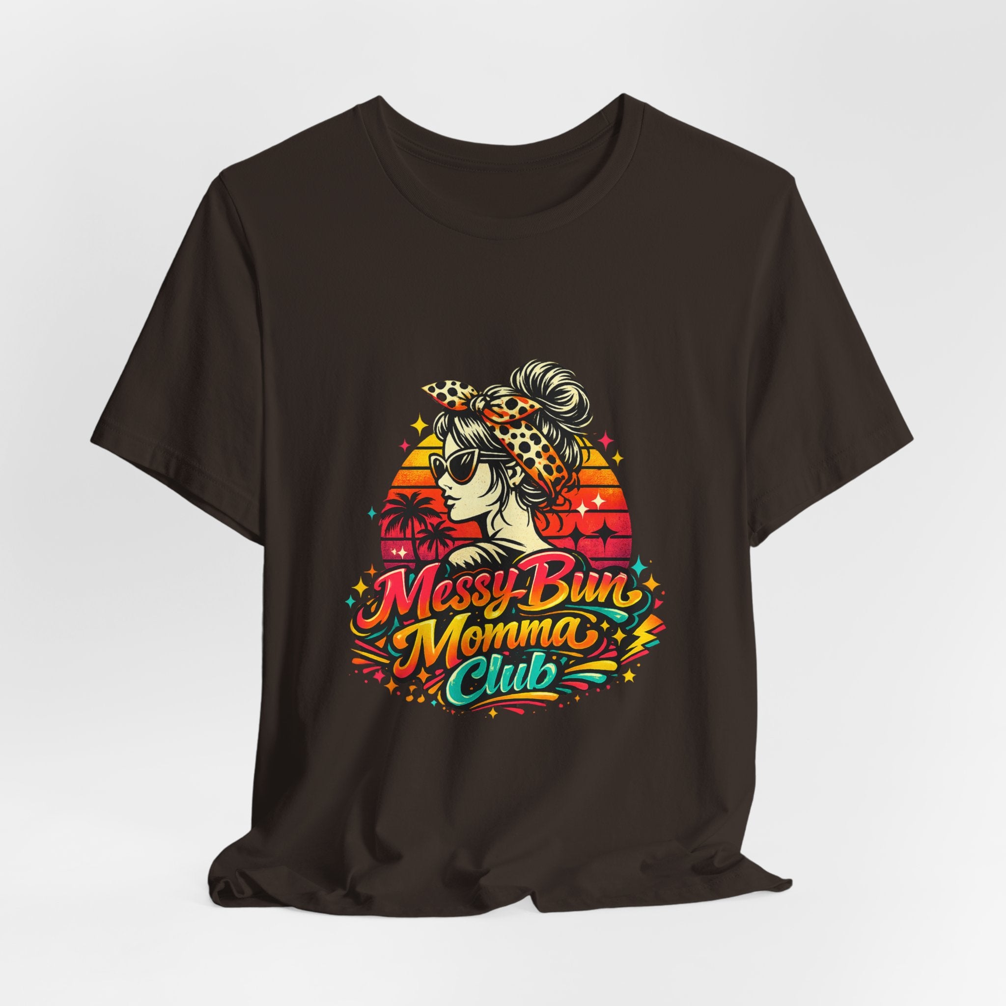 Messy Bun Momma Club Tee | Retro Sunset Mom Hair Graphic