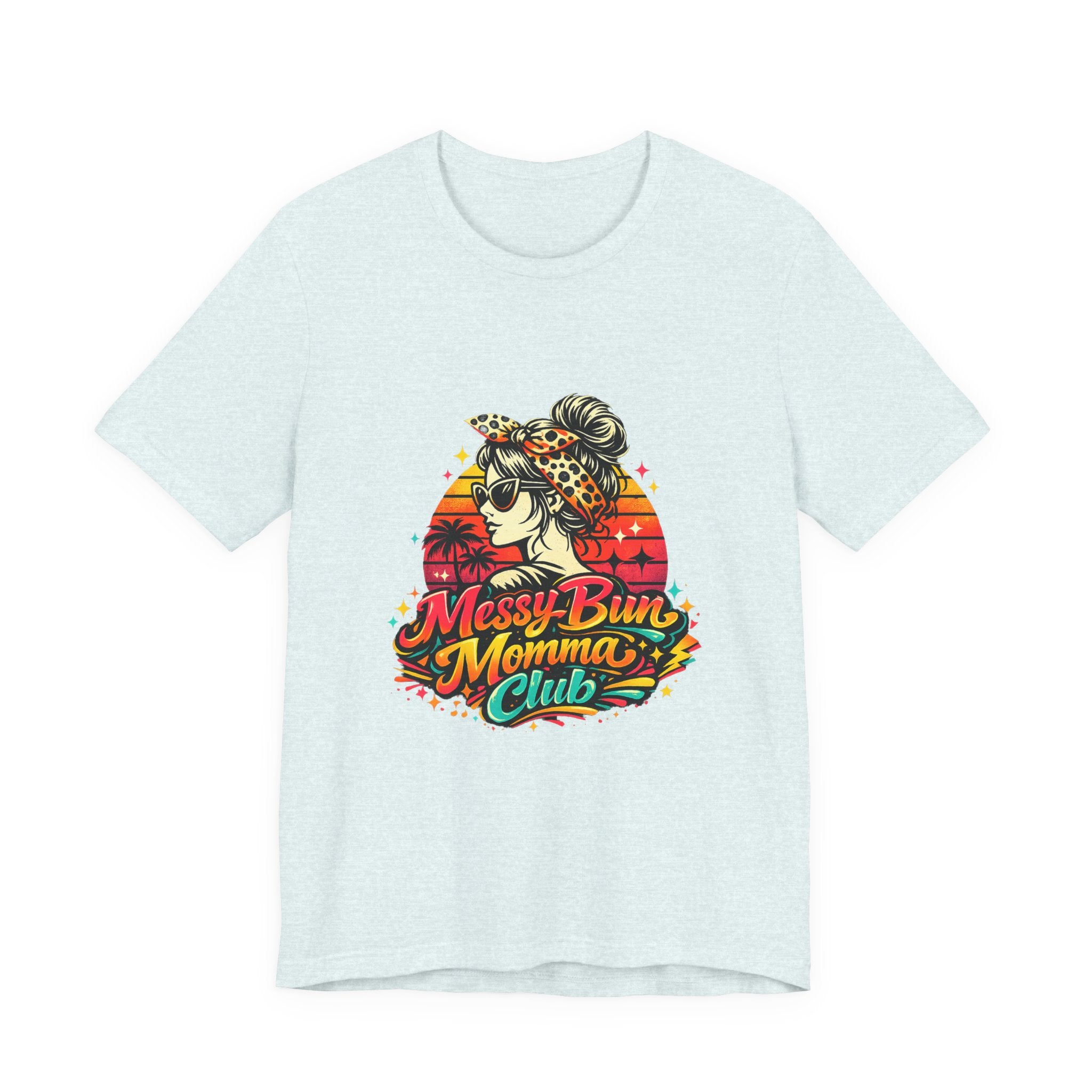 Messy Bun Momma Club Tee | Retro Sunset Mom Hair Graphic