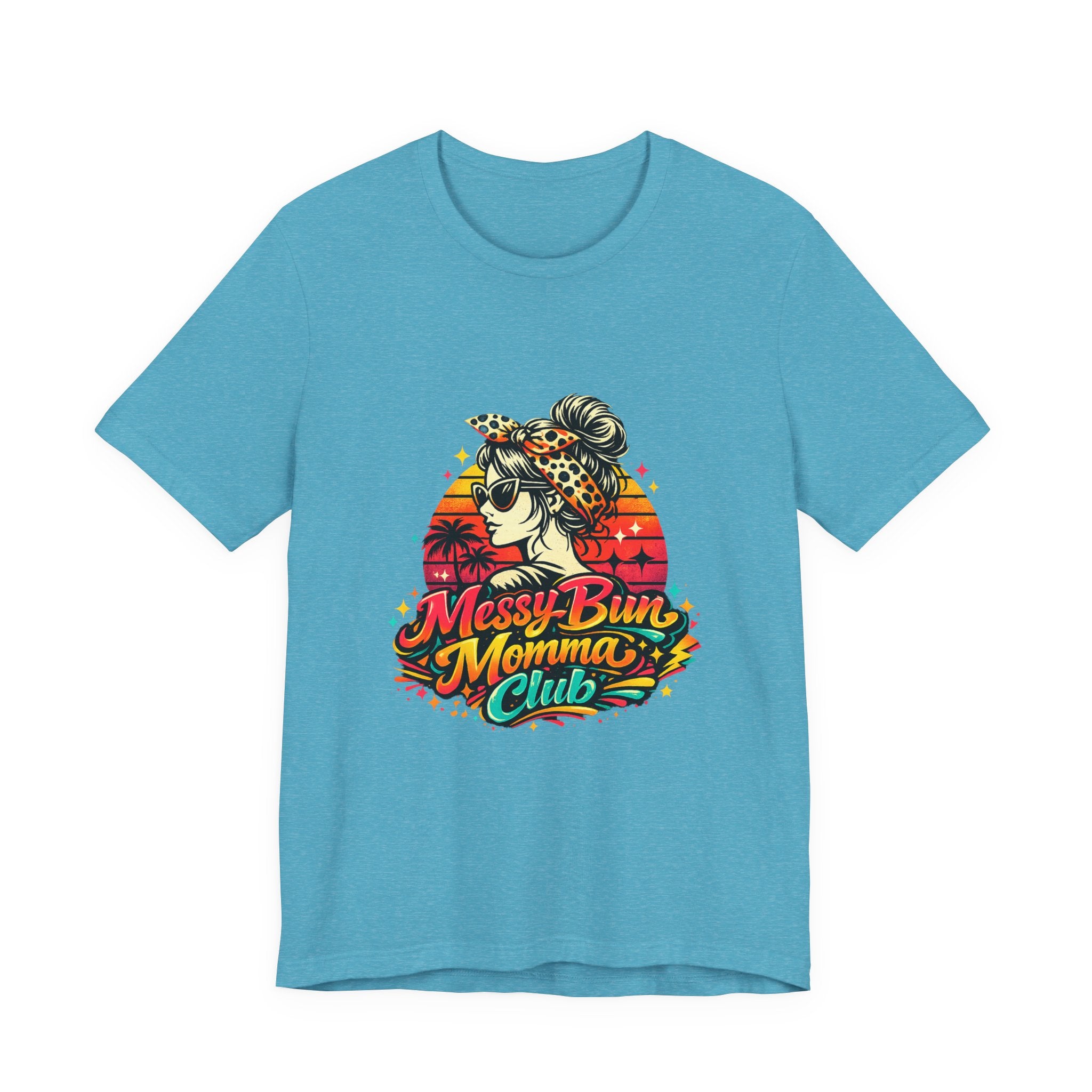 Messy Bun Momma Club Tee | Retro Sunset Mom Hair Graphic