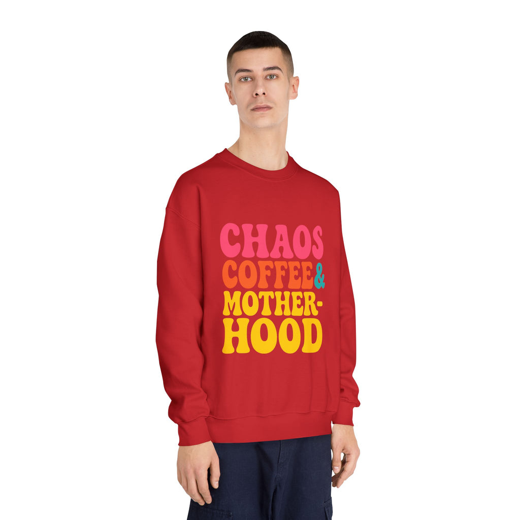 Chaos Coffee & Motherhood Sweatshirt | Retro Color Block Mom Tee