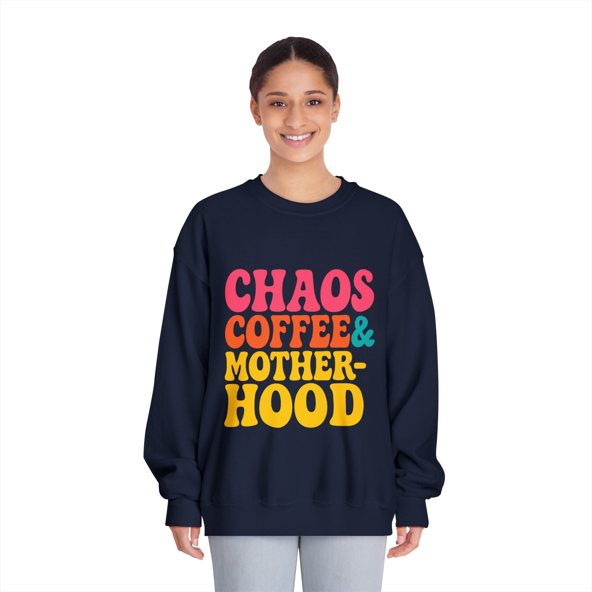 Chaos Coffee & Motherhood Sweatshirt | Retro Color Block Mom Tee
