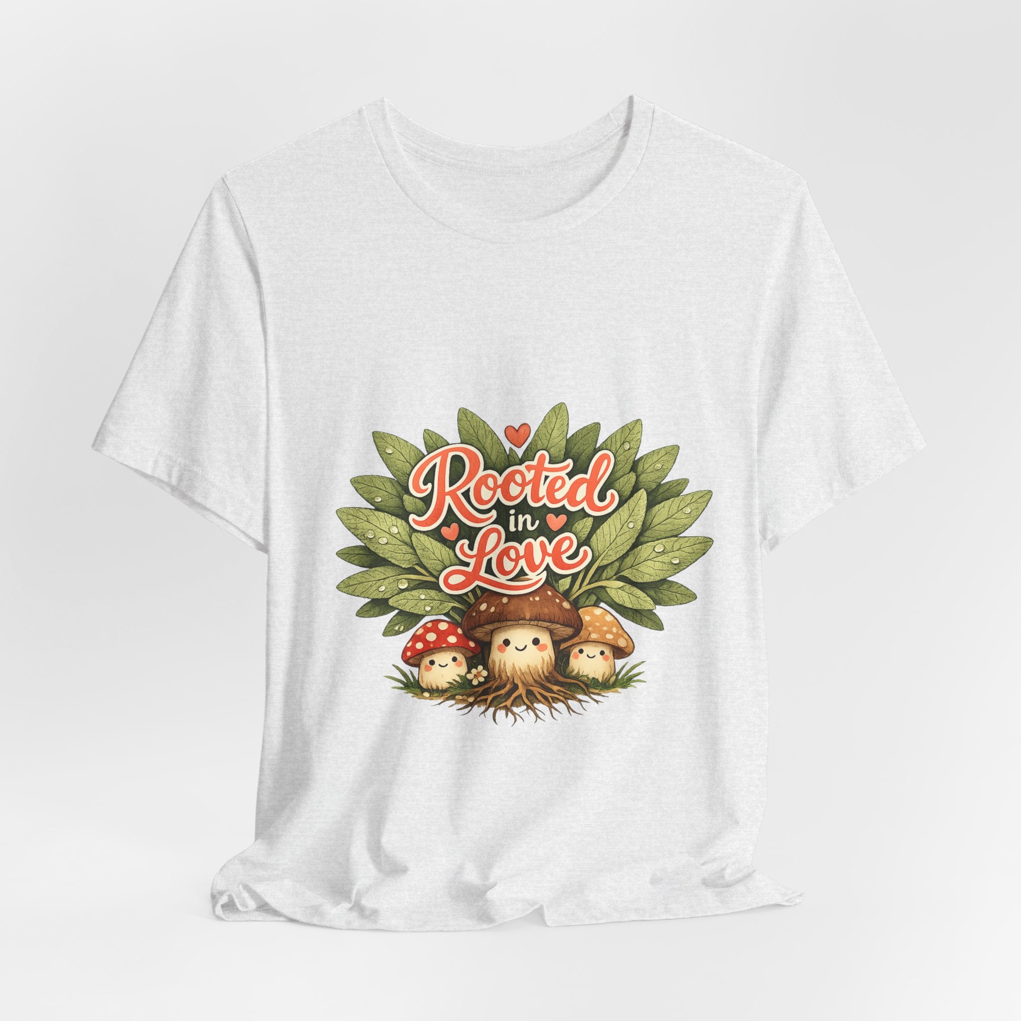 Rooted in Love mushroom family T-Shirt | Nature woodland graphic tee