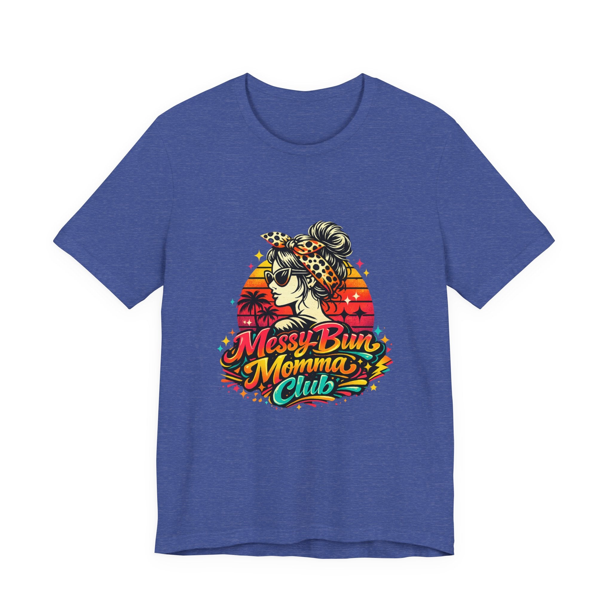 Messy Bun Momma Club Tee | Retro Sunset Mom Hair Graphic