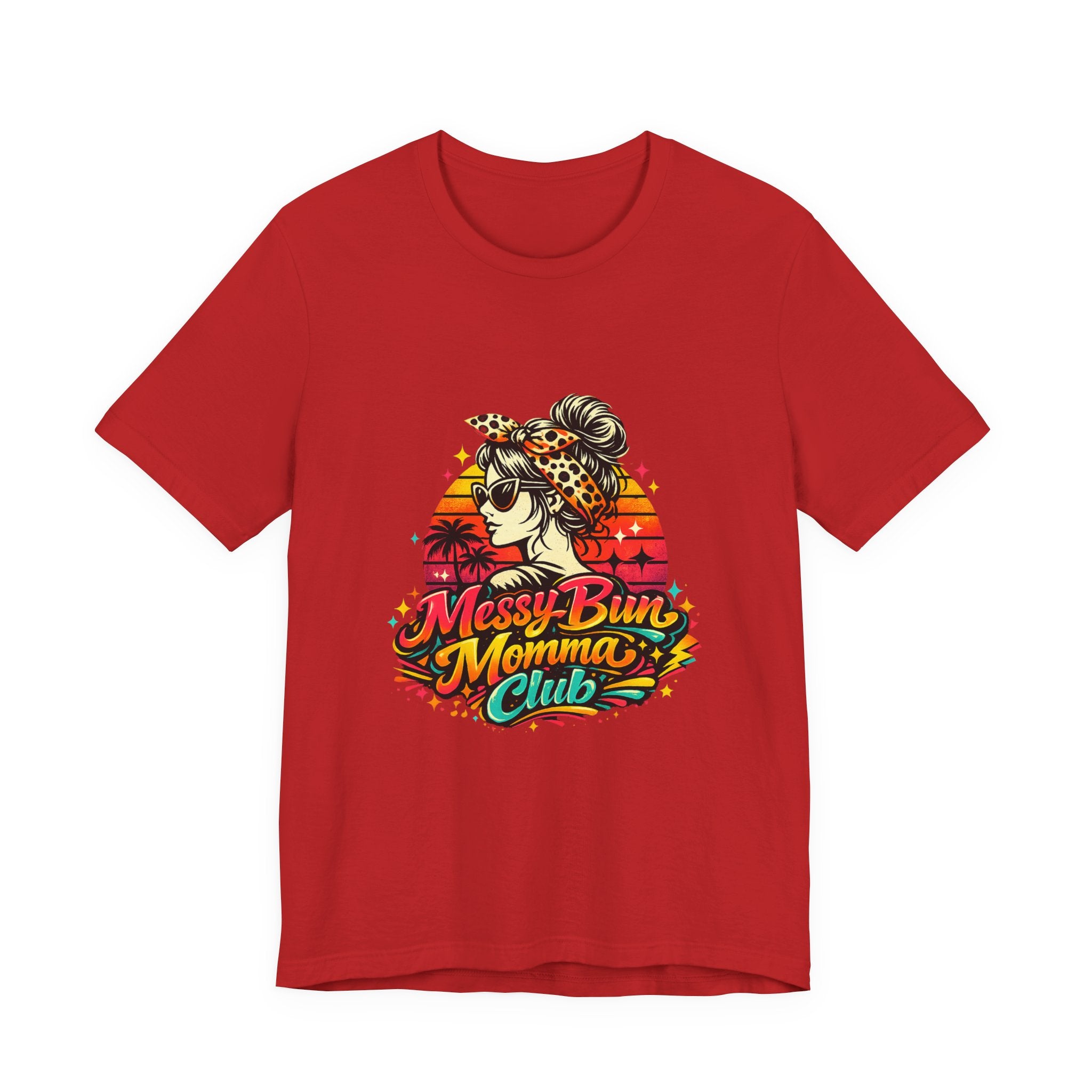 Messy Bun Momma Club Tee | Retro Sunset Mom Hair Graphic