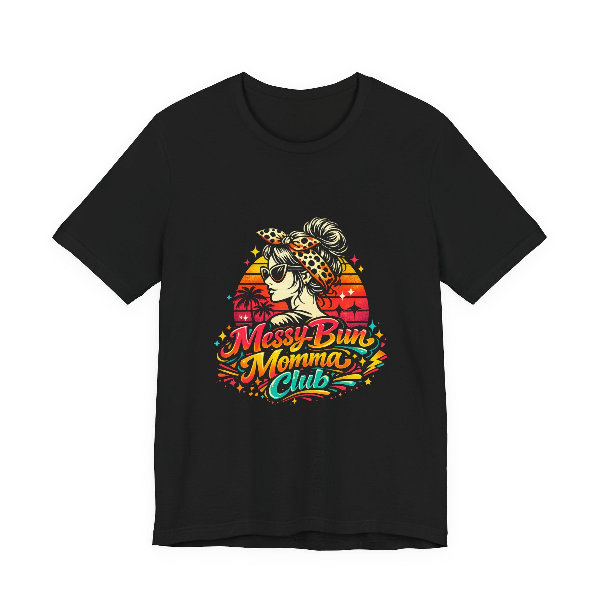 Messy Bun Momma Club Tee | Retro Sunset Mom Hair Graphic