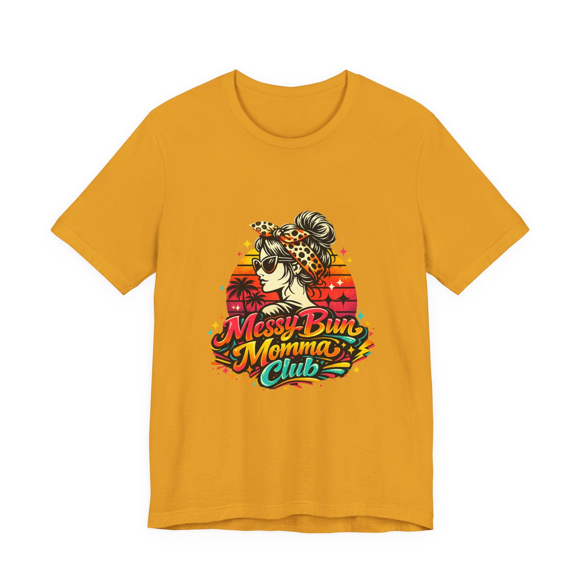Messy Bun Momma Club Tee | Retro Sunset Mom Hair Graphic