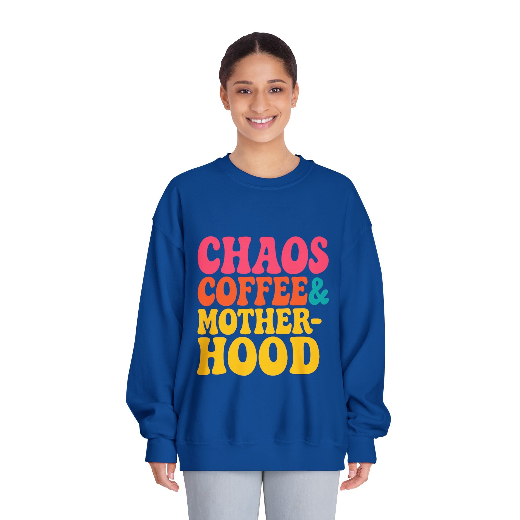 Chaos Coffee & Motherhood Sweatshirt | Retro Color Block Mom Tee