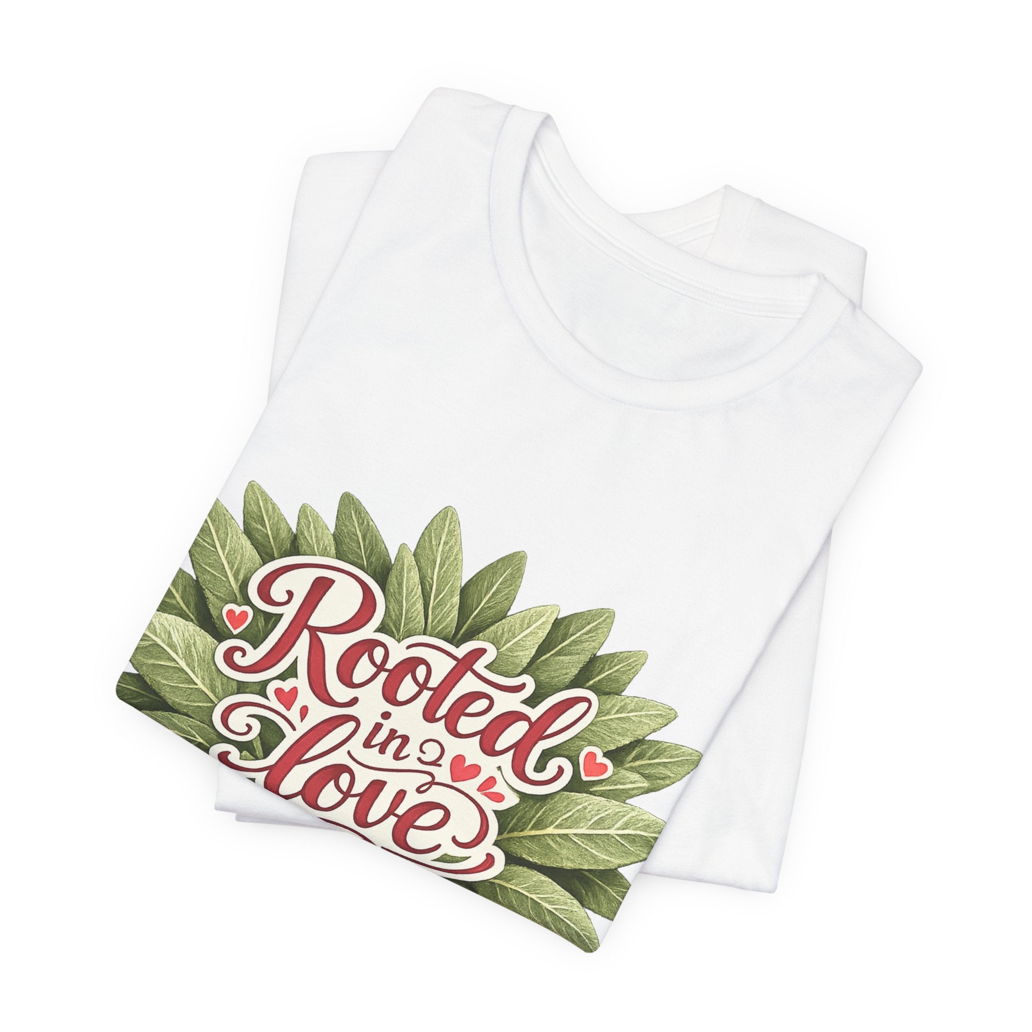 Rooted in Love mushroom family T-Shirt | botanical heart lettering