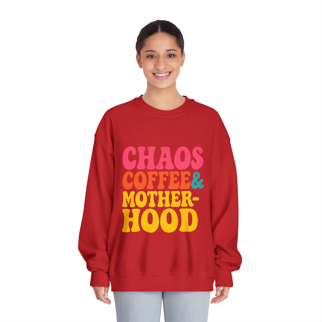 Chaos Coffee & Motherhood Sweatshirt | Retro Color Block Mom Tee