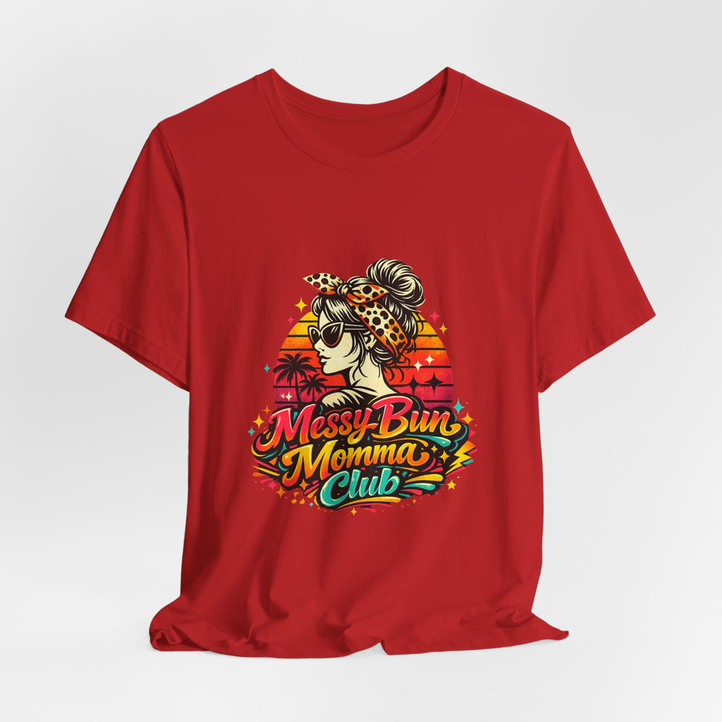 Messy Bun Momma Club Tee | Retro Sunset Mom Hair Graphic