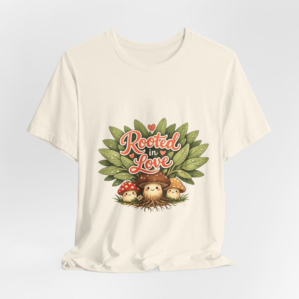 Rooted in Love mushroom family T-Shirt | Nature woodland graphic tee