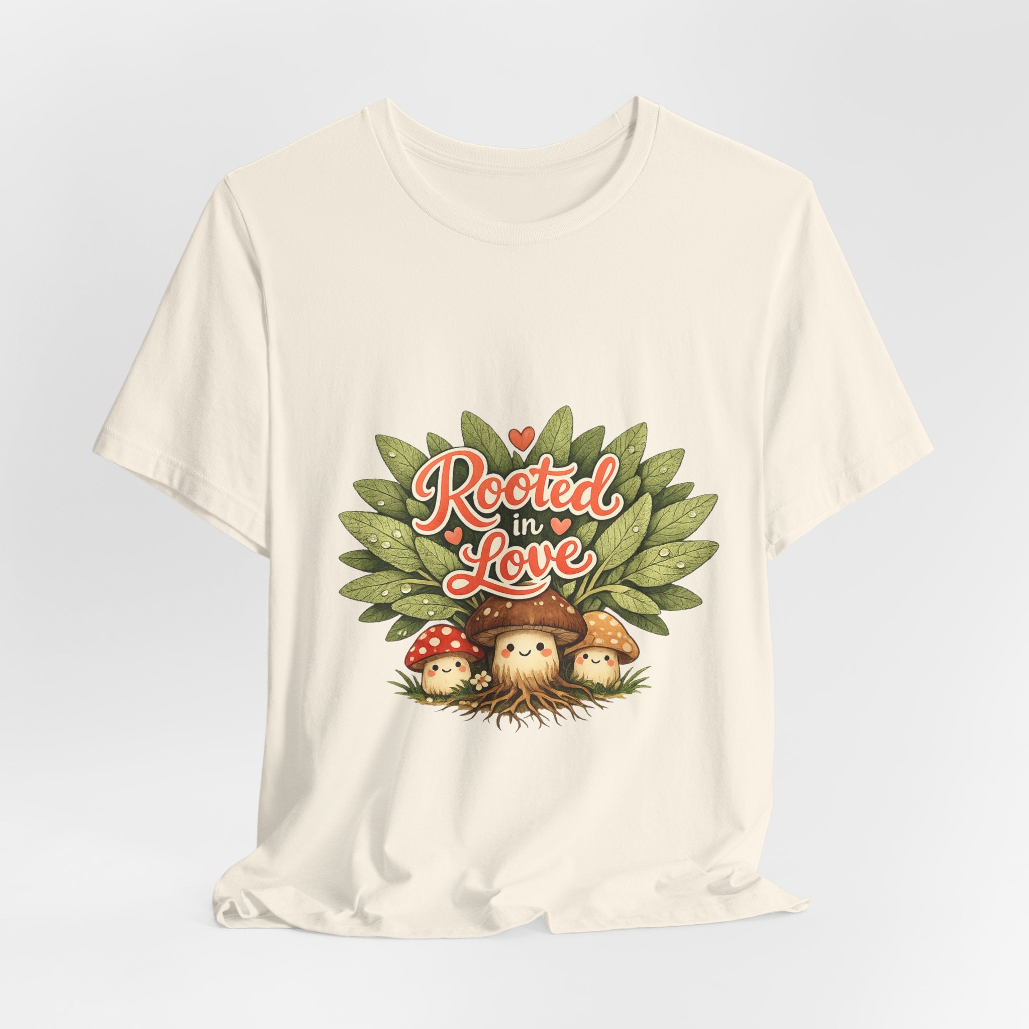 Rooted in Love mushroom family T-Shirt | Nature woodland graphic tee