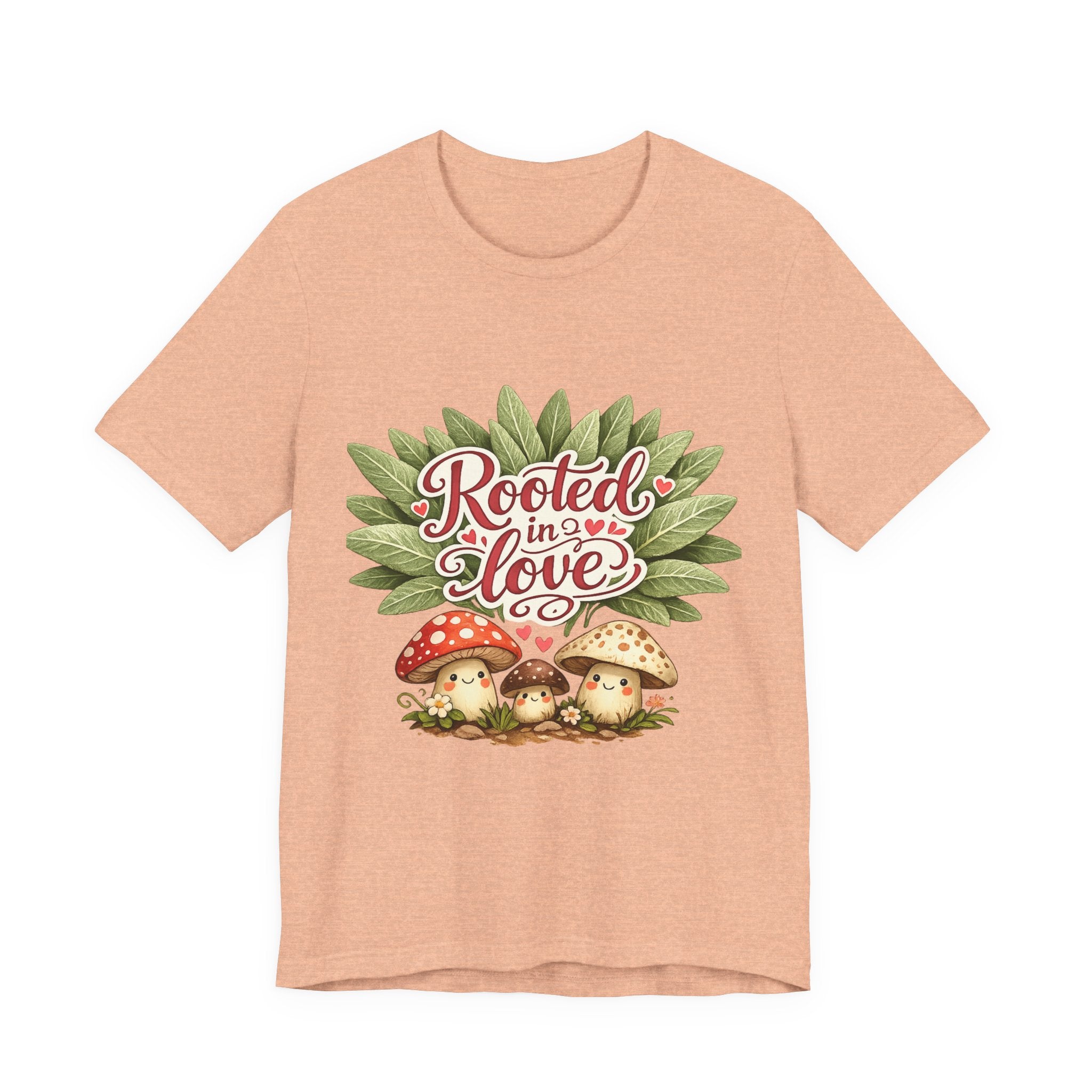 Rooted in Love mushroom family T-Shirt | botanical heart lettering