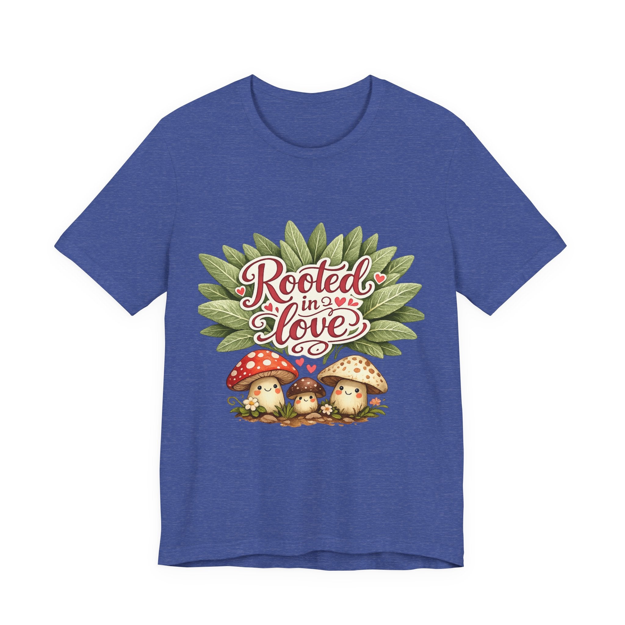Rooted in Love mushroom family T-Shirt | botanical heart lettering