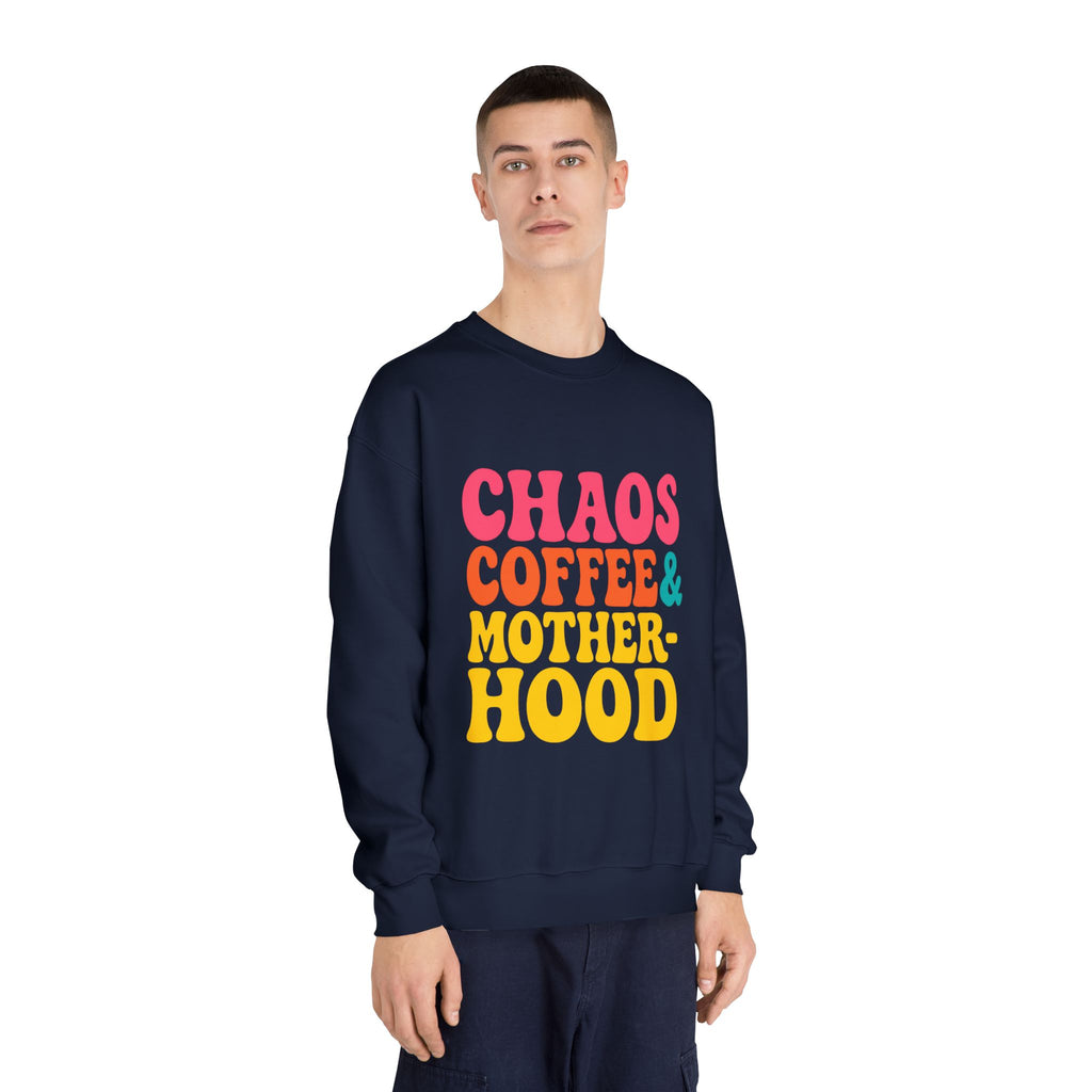 Chaos Coffee & Motherhood Sweatshirt | Retro Color Block Mom Tee