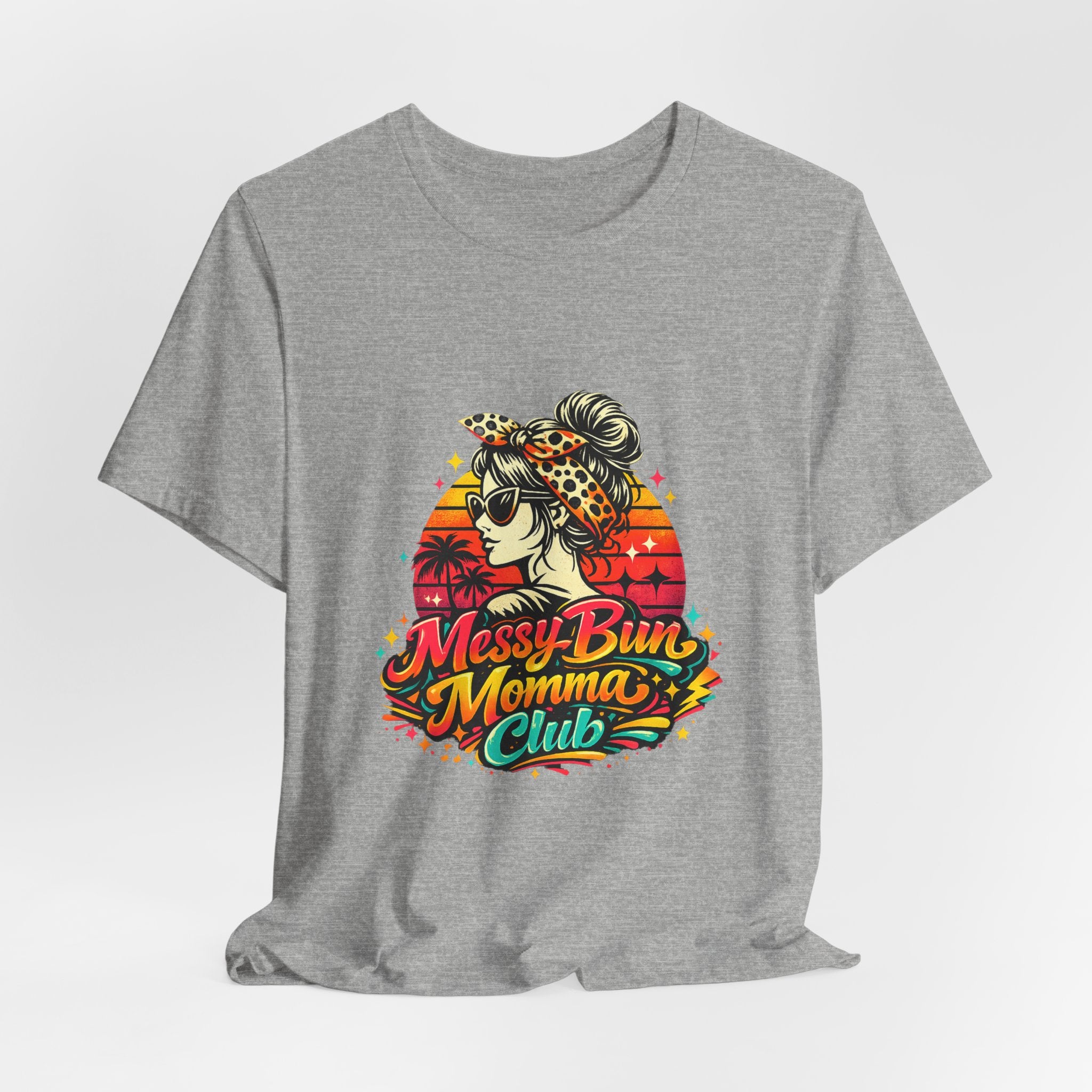 Messy Bun Momma Club Tee | Retro Sunset Mom Hair Graphic