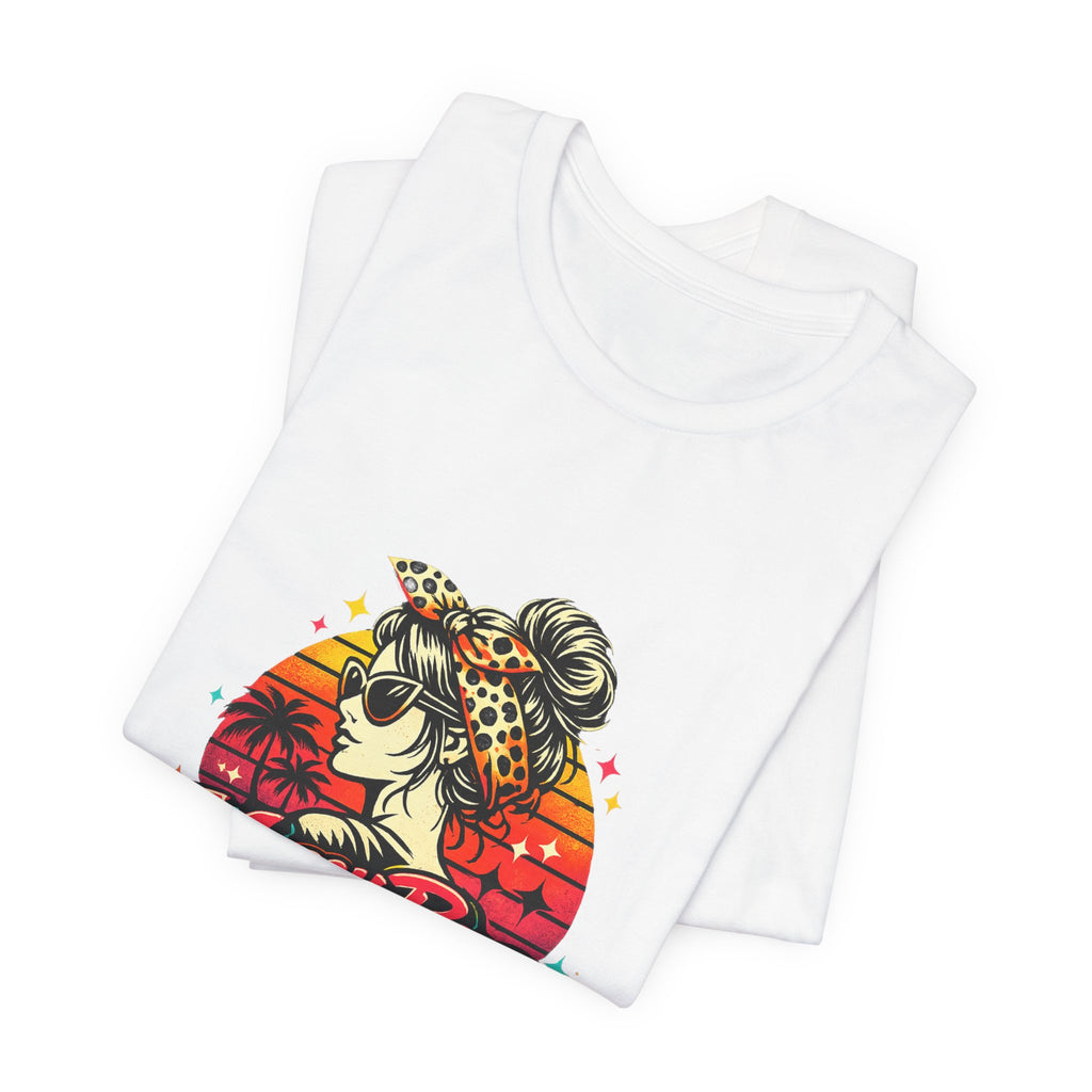Messy Bun Momma Club Tee | Retro Sunset Mom Hair Graphic