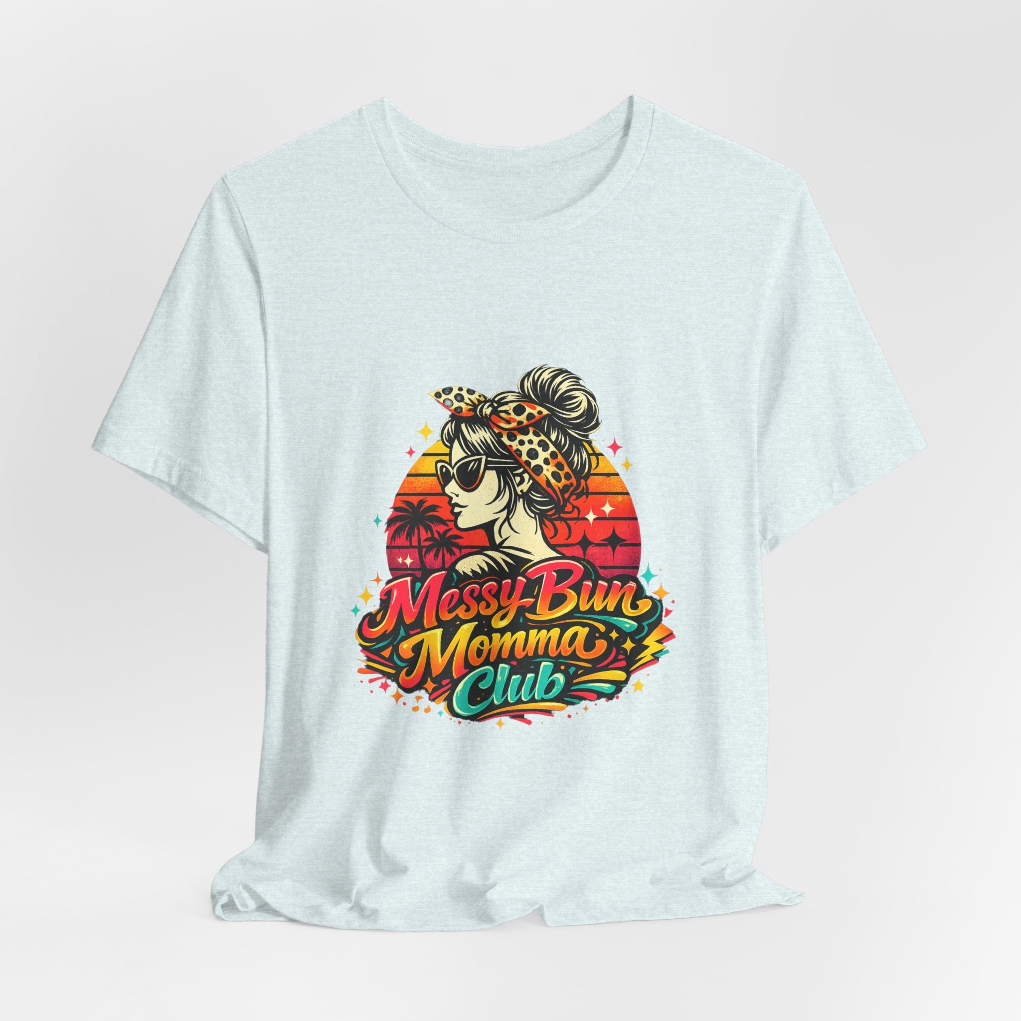 Messy Bun Momma Club Tee | Retro Sunset Mom Hair Graphic