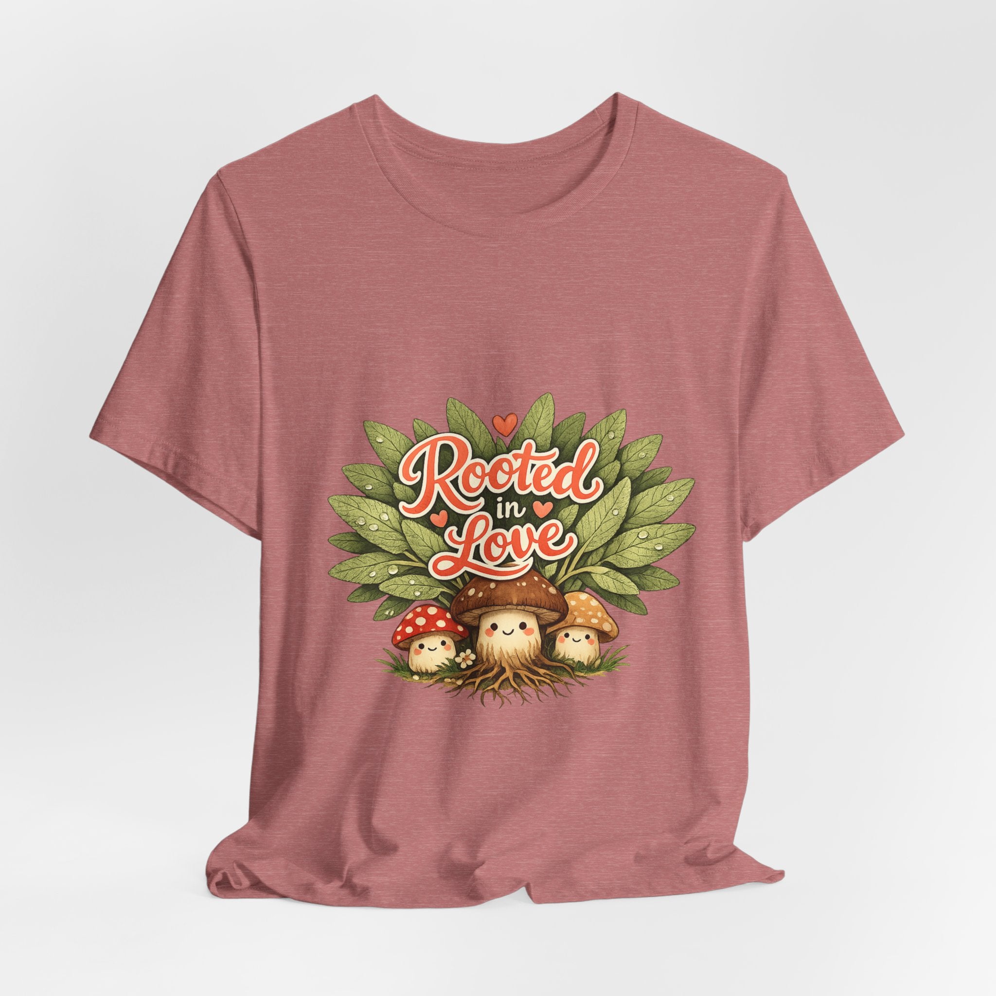 Rooted in Love mushroom family T-Shirt | Nature woodland graphic tee