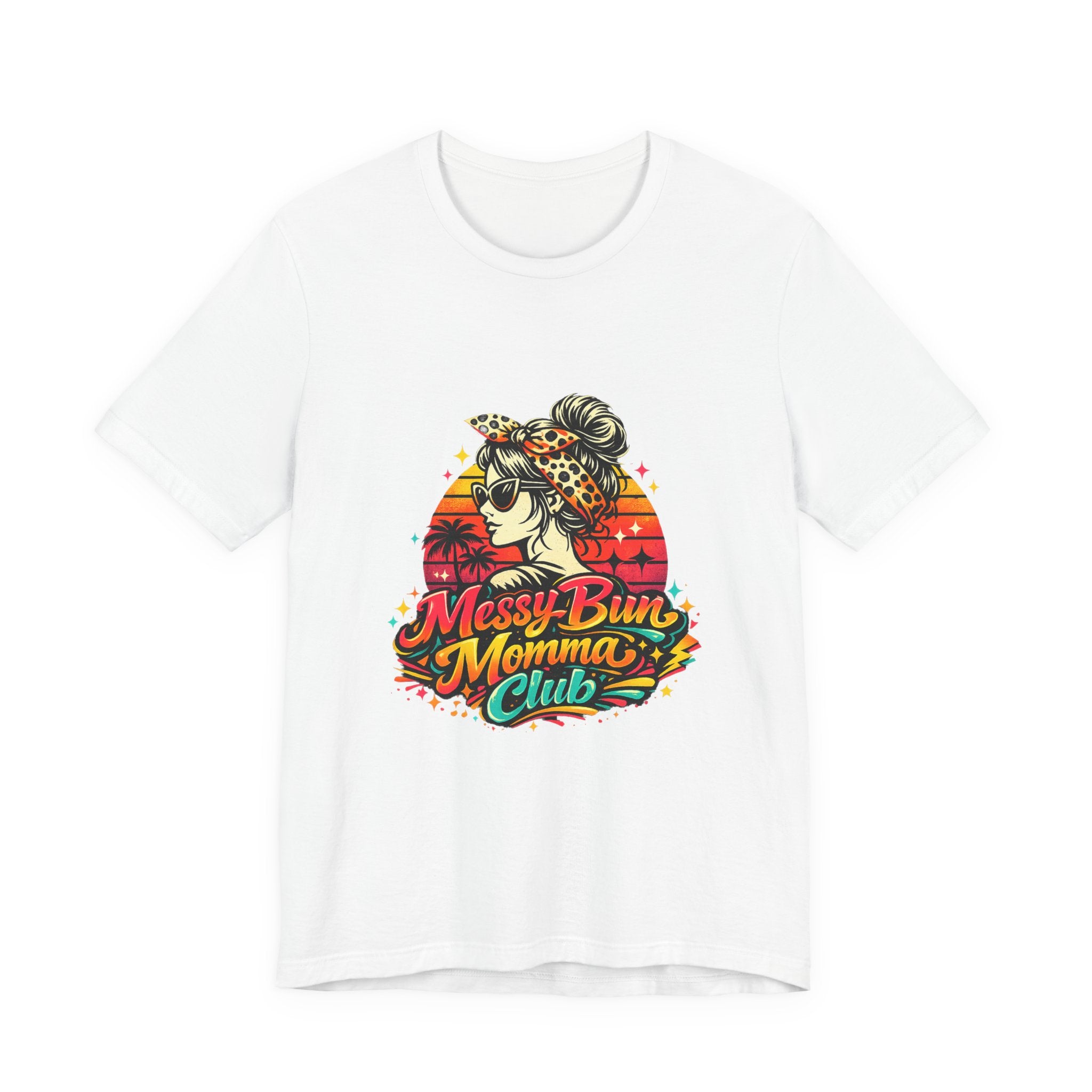 Messy Bun Momma Club Tee | Retro Sunset Mom Hair Graphic