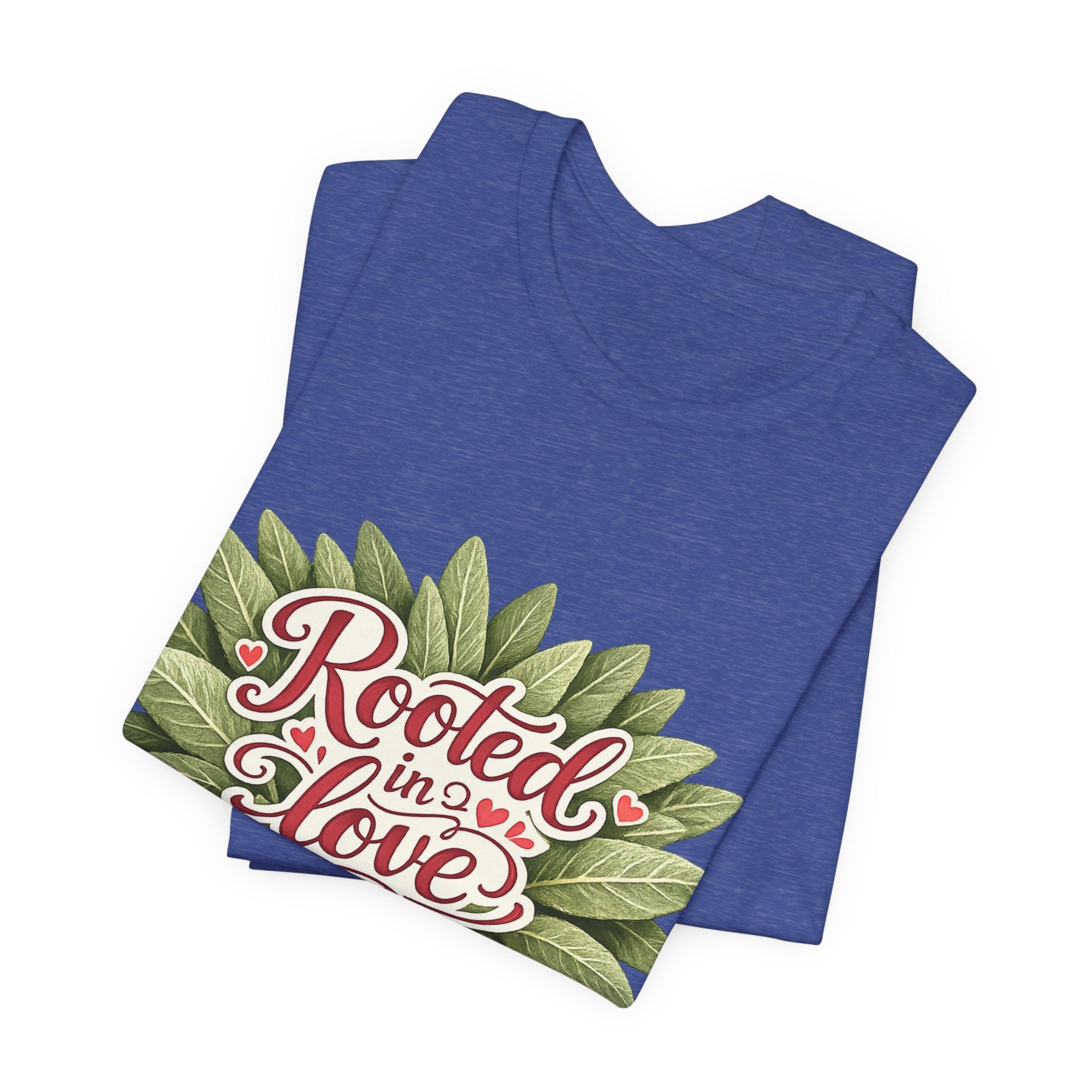 Rooted in Love mushroom family T-Shirt | botanical heart lettering