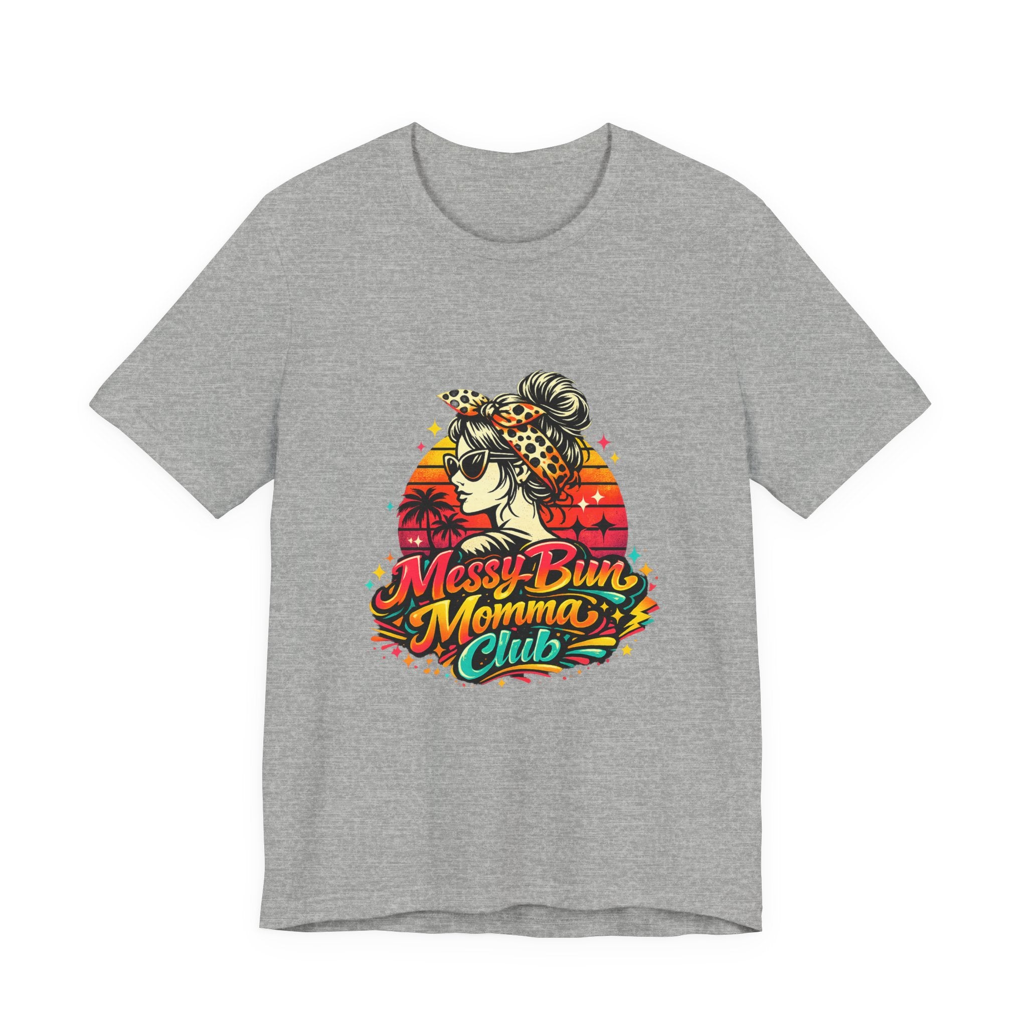 Messy Bun Momma Club Tee | Retro Sunset Mom Hair Graphic