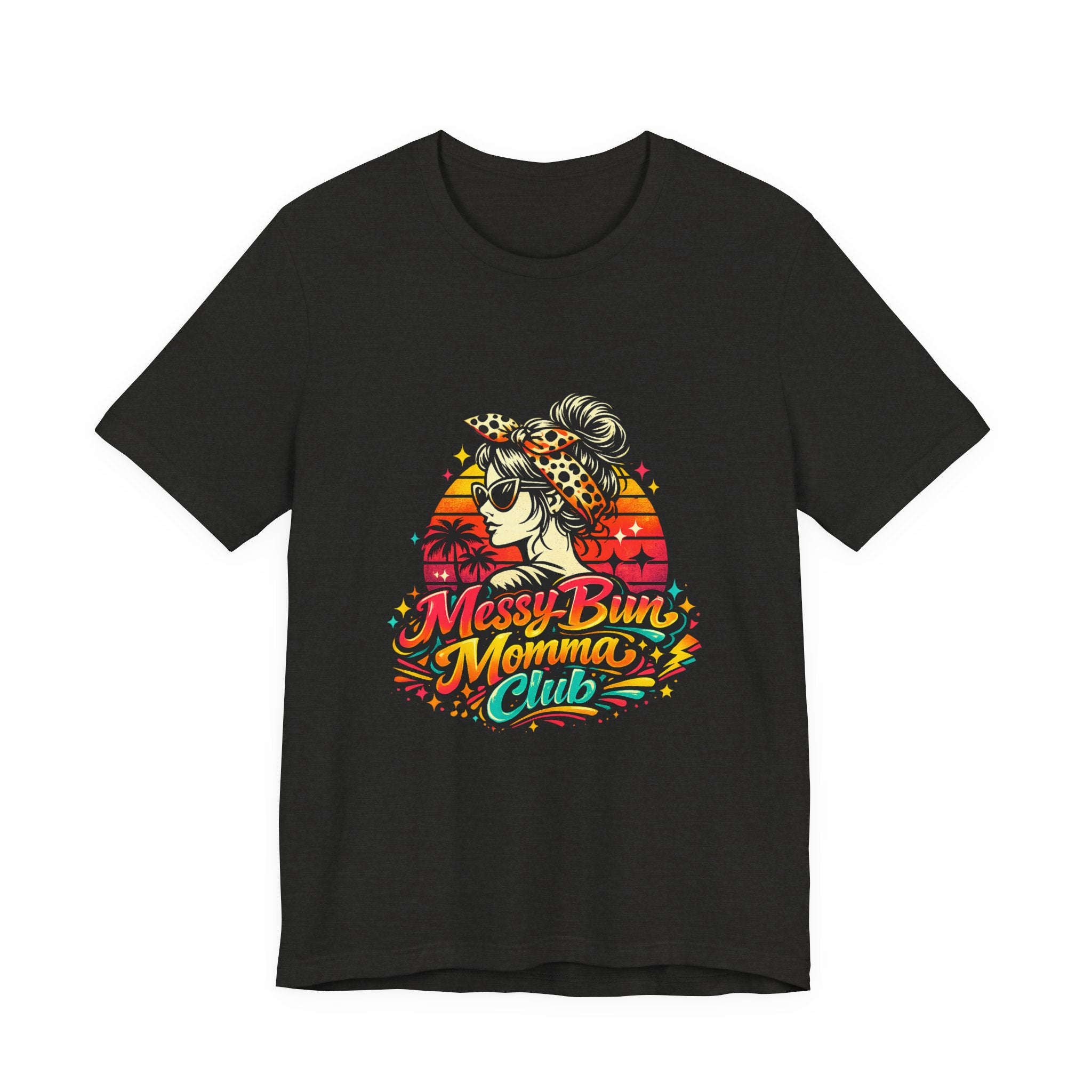 Messy Bun Momma Club Tee | Retro Sunset Mom Hair Graphic