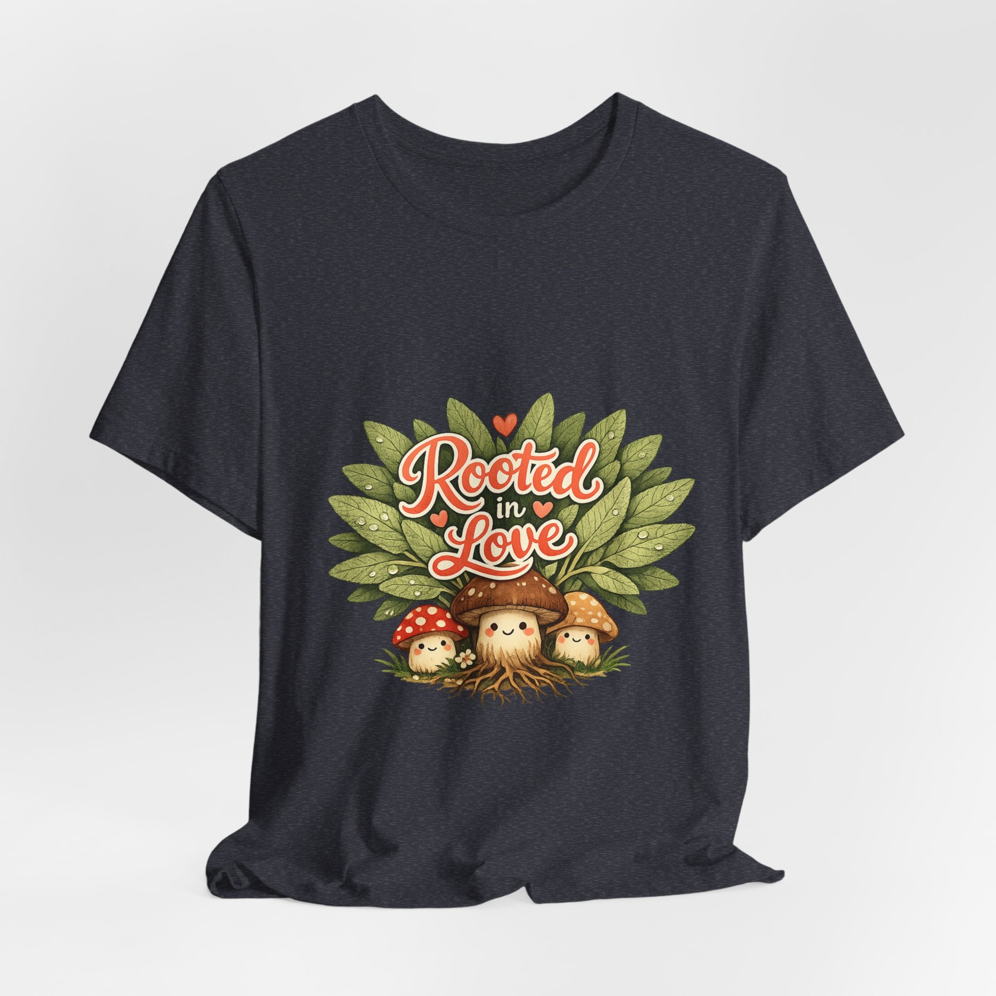 Rooted in Love mushroom family T-Shirt | Nature woodland graphic tee