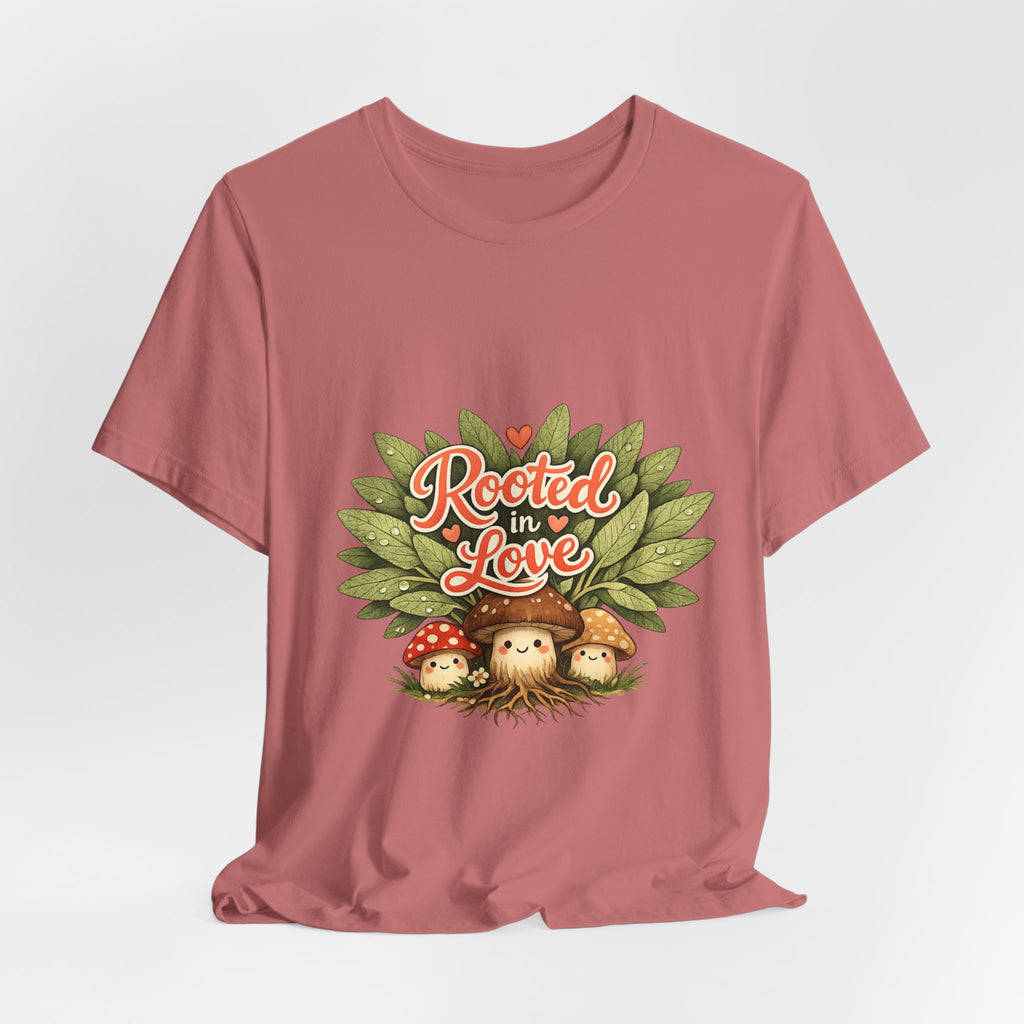 Rooted in Love mushroom family T-Shirt | Nature woodland graphic tee