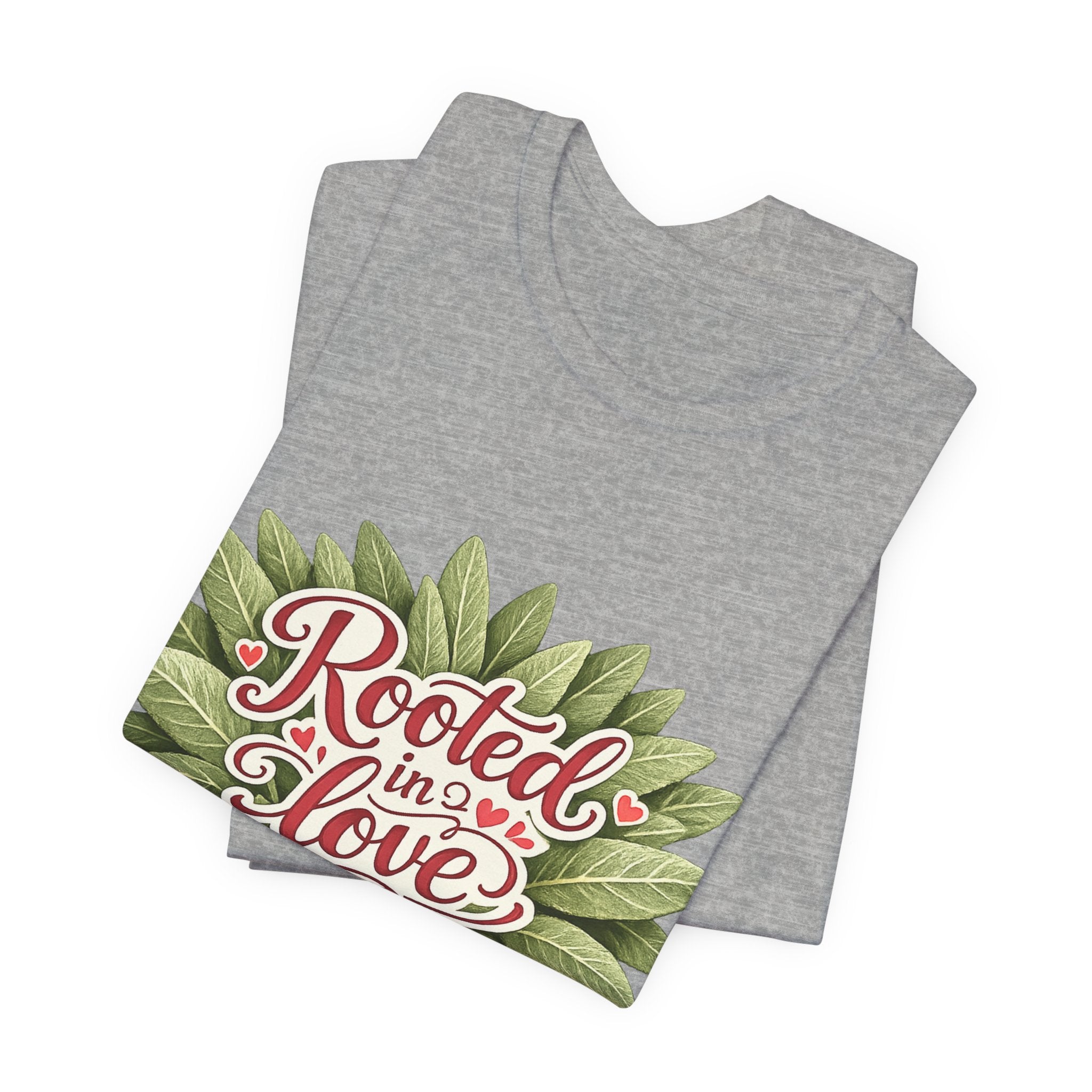 Rooted in Love mushroom family T-Shirt | botanical heart lettering