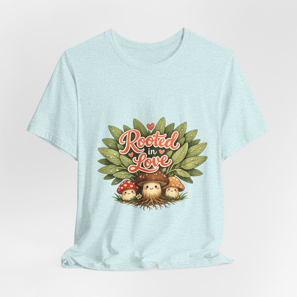 Rooted in Love mushroom family T-Shirt | Nature woodland graphic tee