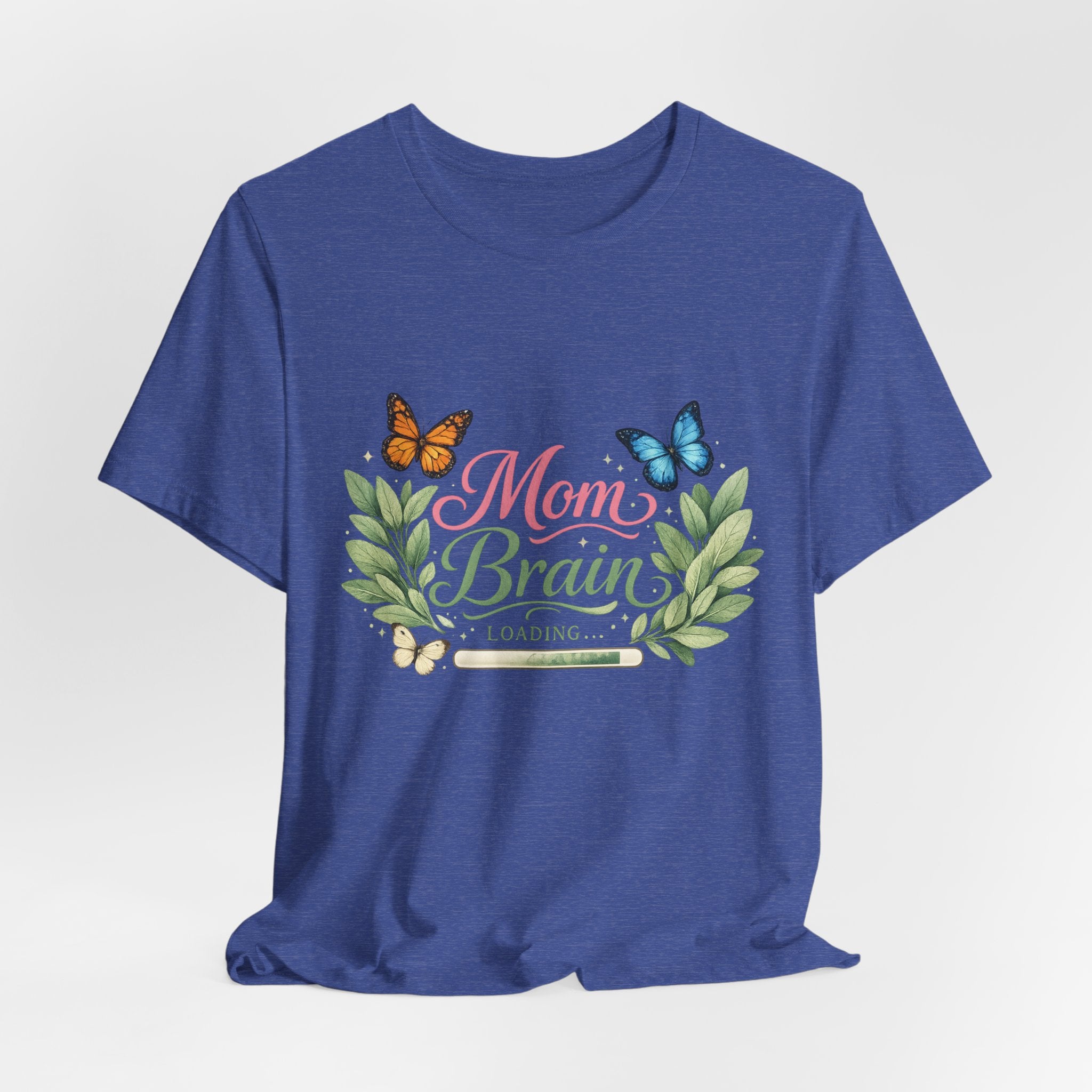 Mom Brain Loading T-Shirt | Floral wreath, butterflies, pastel script