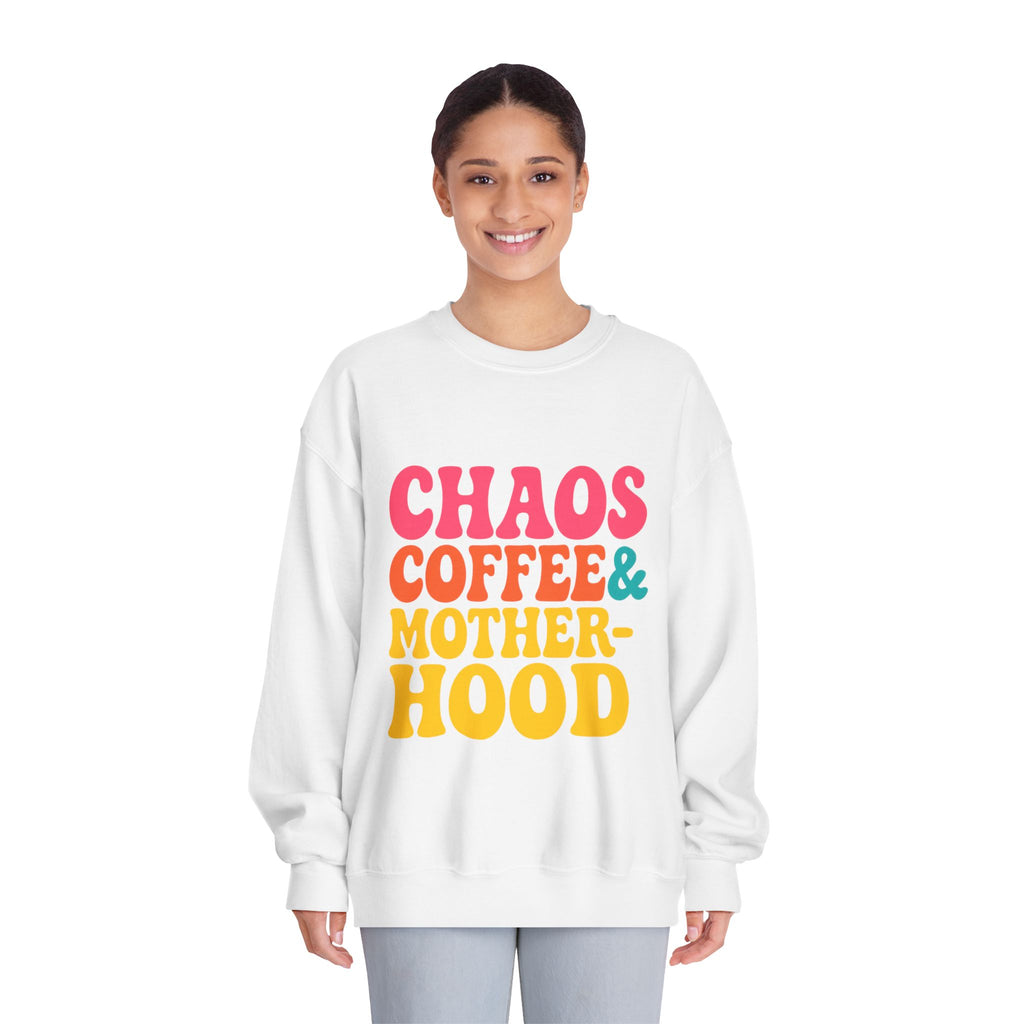 Chaos Coffee & Motherhood Sweatshirt | Retro Color Block Mom Tee