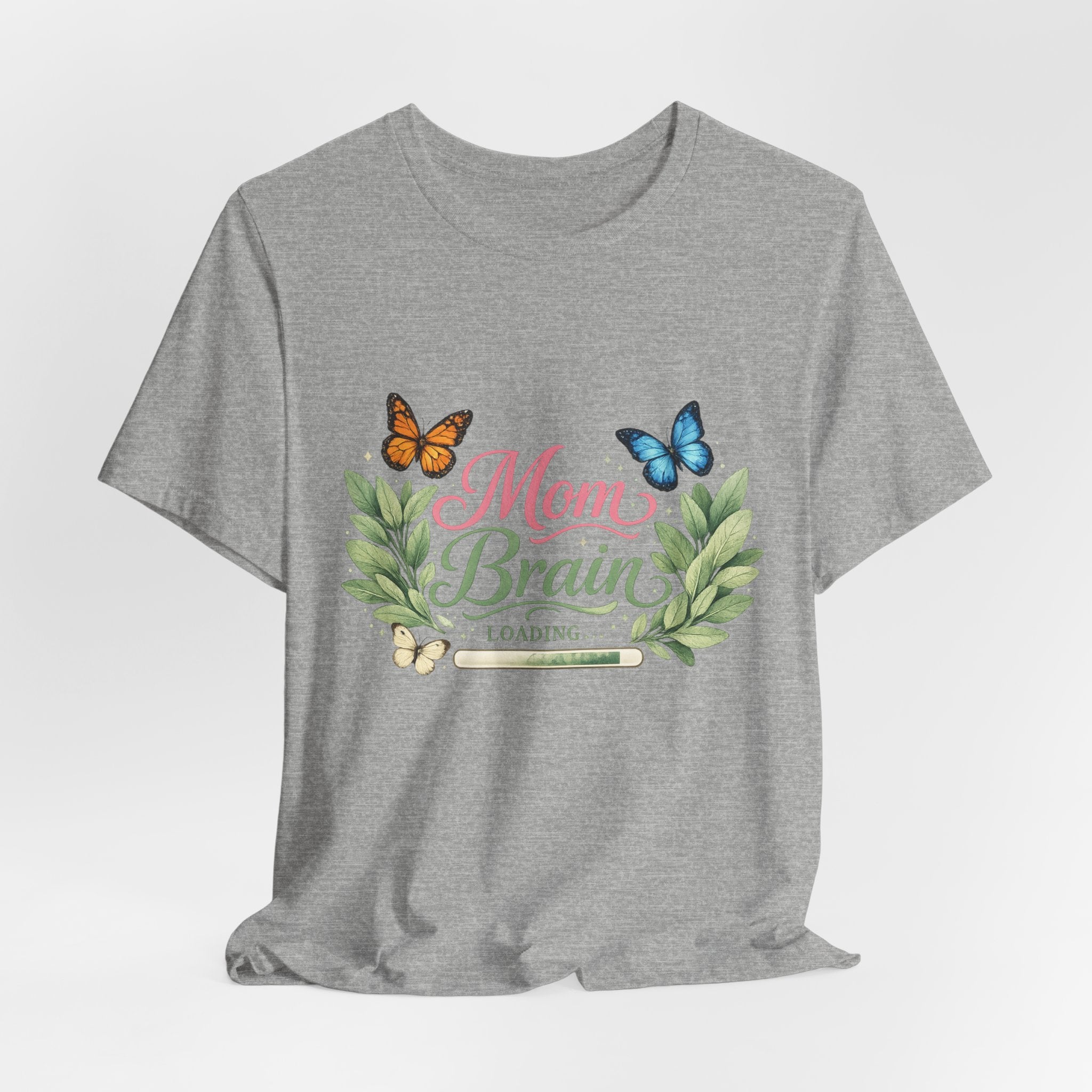 Mom Brain Loading T-Shirt | Floral wreath, butterflies, pastel script