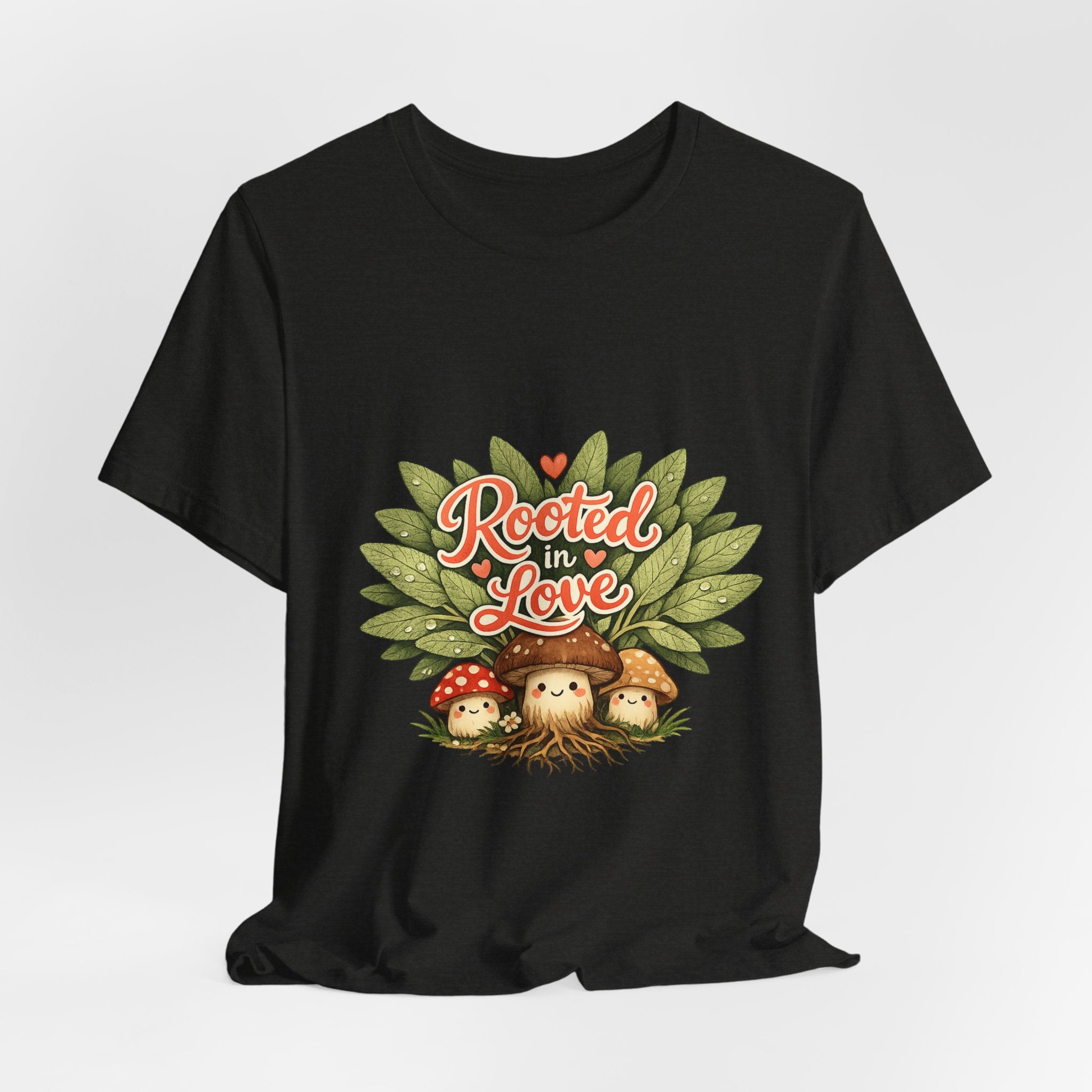 Rooted in Love mushroom family T-Shirt | Nature woodland graphic tee