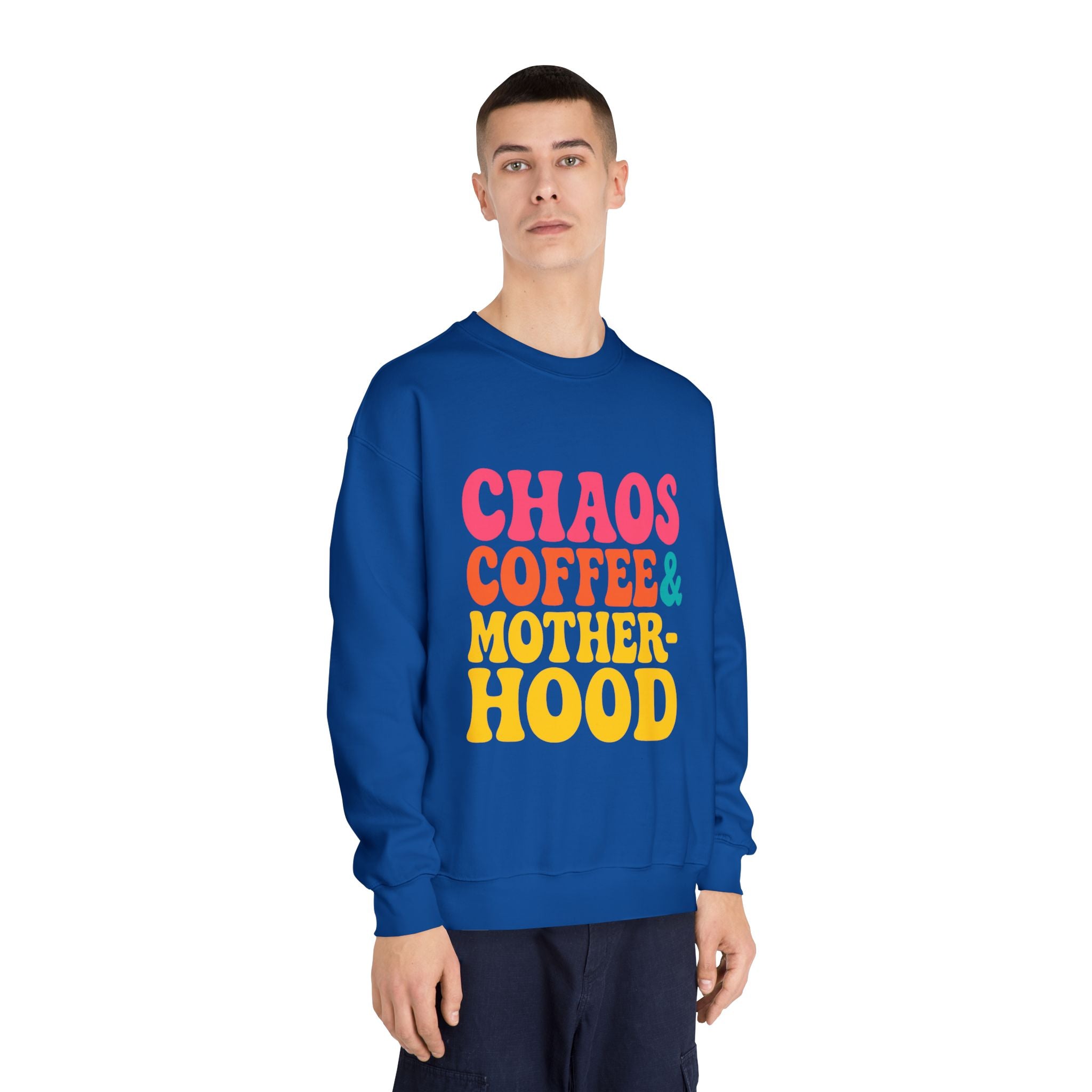 Chaos Coffee & Motherhood Sweatshirt | Retro Color Block Mom Tee